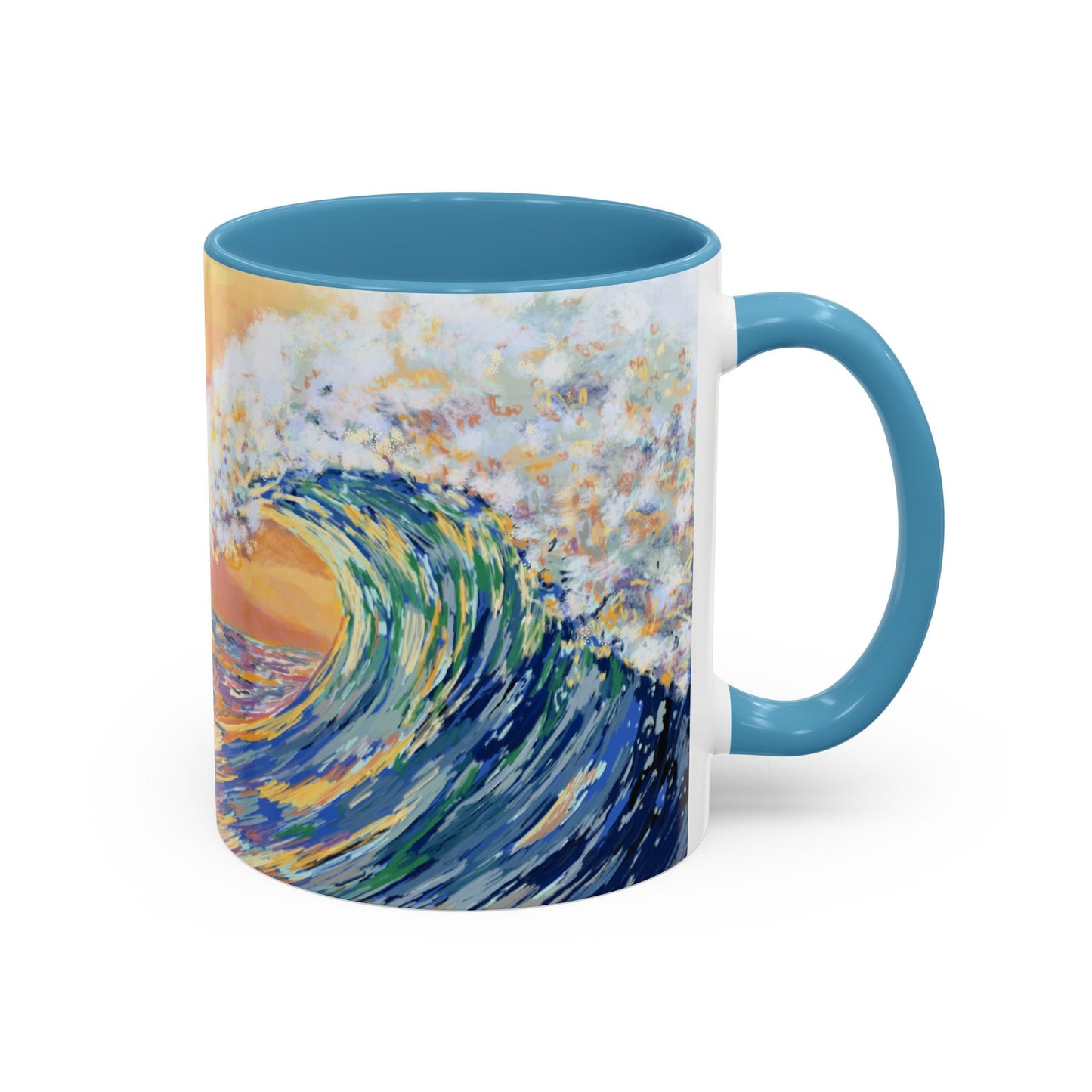 Vibrant Ocean Wave Two - tone Ceramic Mugs 11 oz & 15 oz - Blue Cava