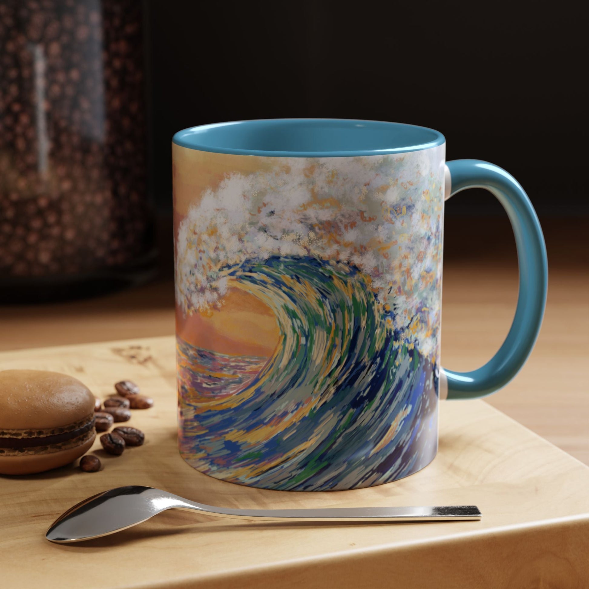 Vibrant Ocean Wave Two - tone Ceramic Mugs 11 oz & 15 oz - Blue Cava