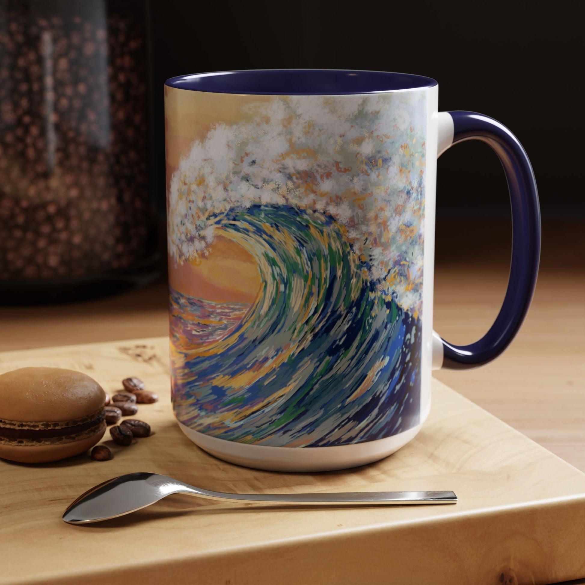 Vibrant Ocean Wave Two - tone Ceramic Mugs 11 oz & 15 oz - Blue Cava