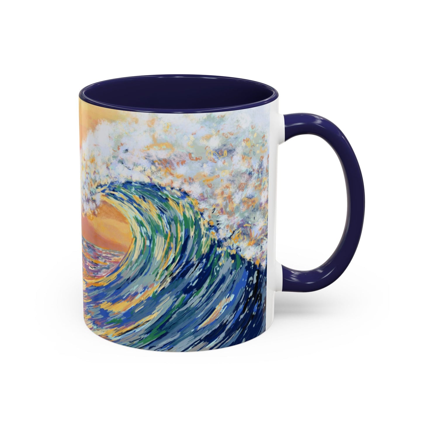 Vibrant Ocean Wave Two - tone Ceramic Mugs 11 oz & 15 oz - Blue Cava