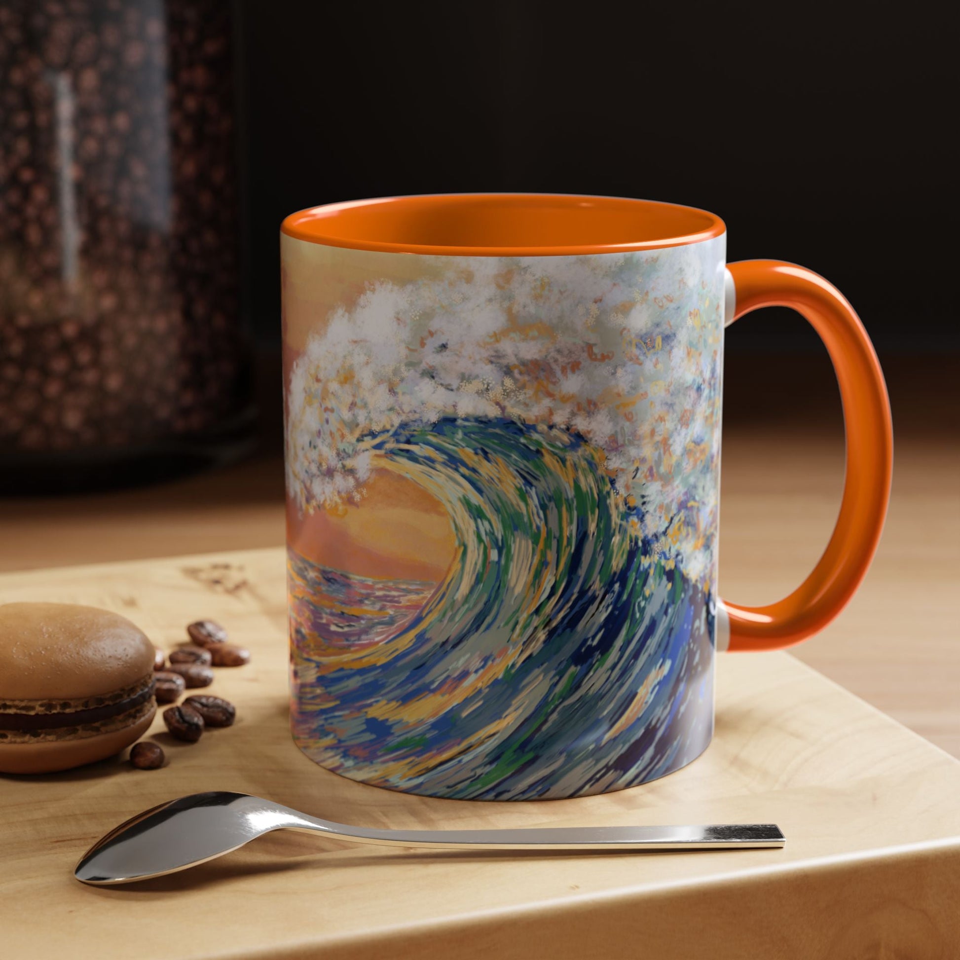 Vibrant Ocean Wave Two - tone Ceramic Mugs 11 oz & 15 oz - Blue Cava