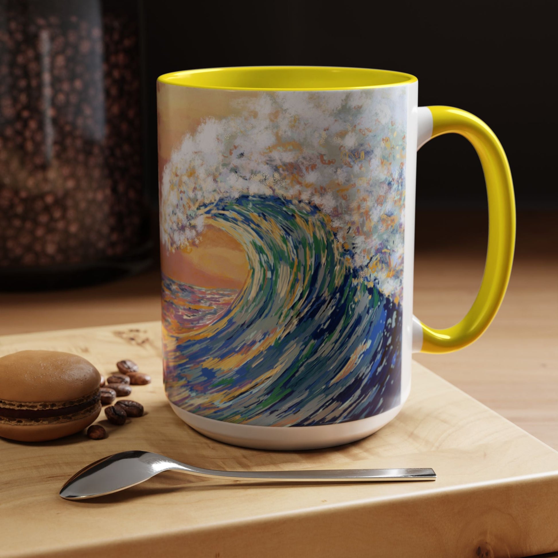 Vibrant Ocean Wave Two - tone Ceramic Mugs 11 oz & 15 oz - Blue Cava
