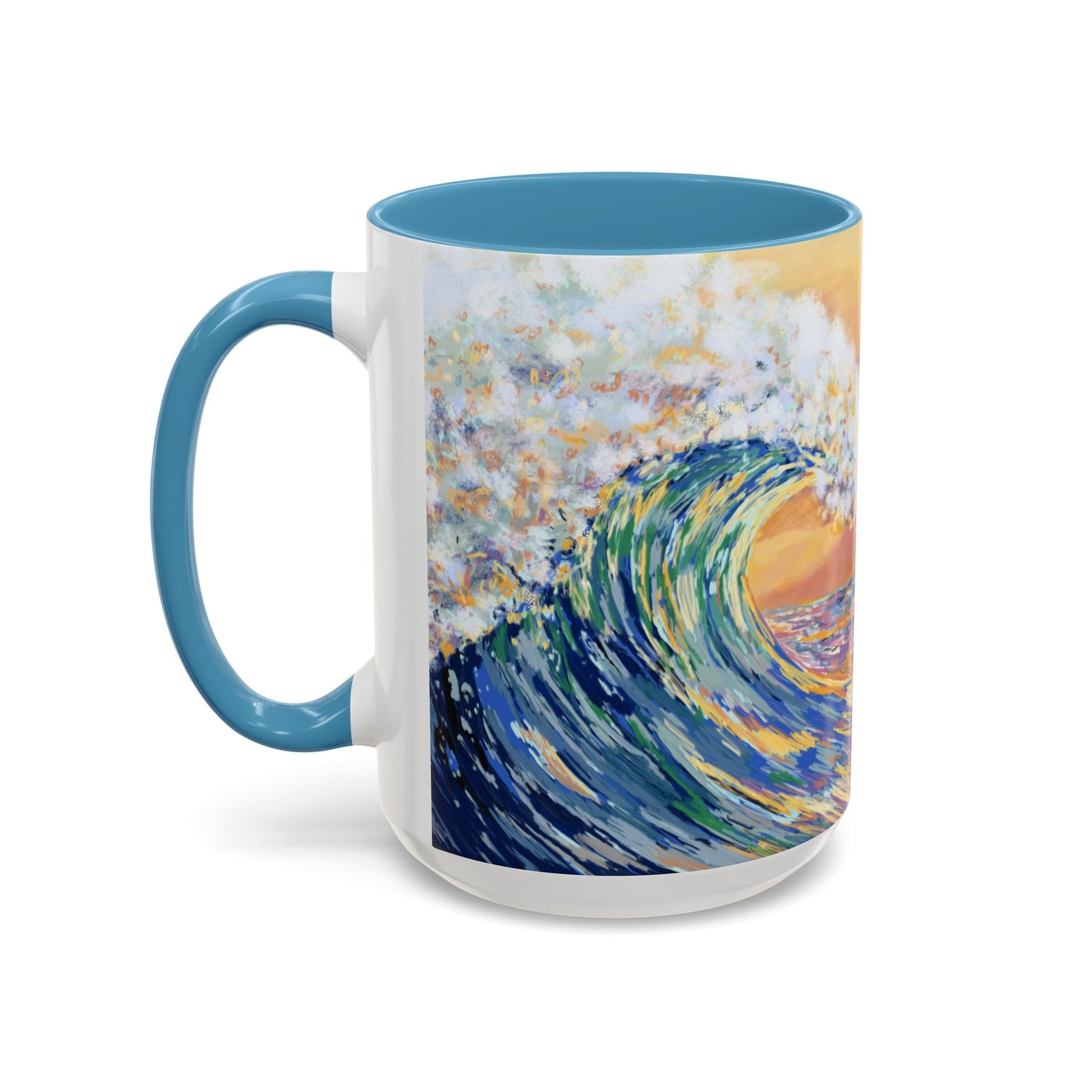 Vibrant Ocean Wave Two - tone Ceramic Mugs 11 oz & 15 oz - Blue Cava