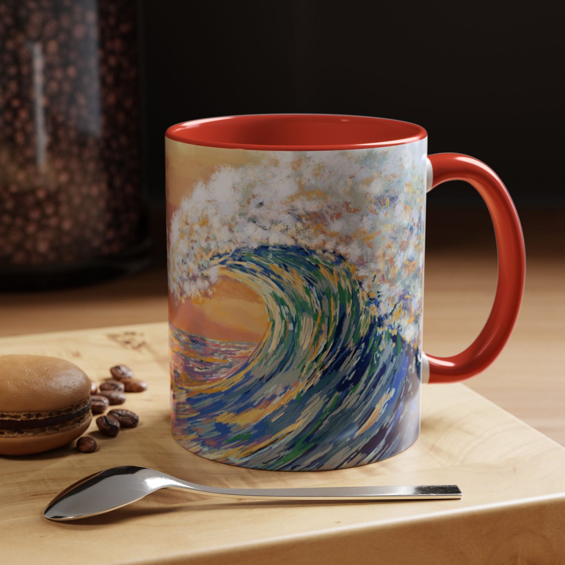 Vibrant Ocean Wave Two - tone Ceramic Mugs 11 oz & 15 oz - Blue Cava