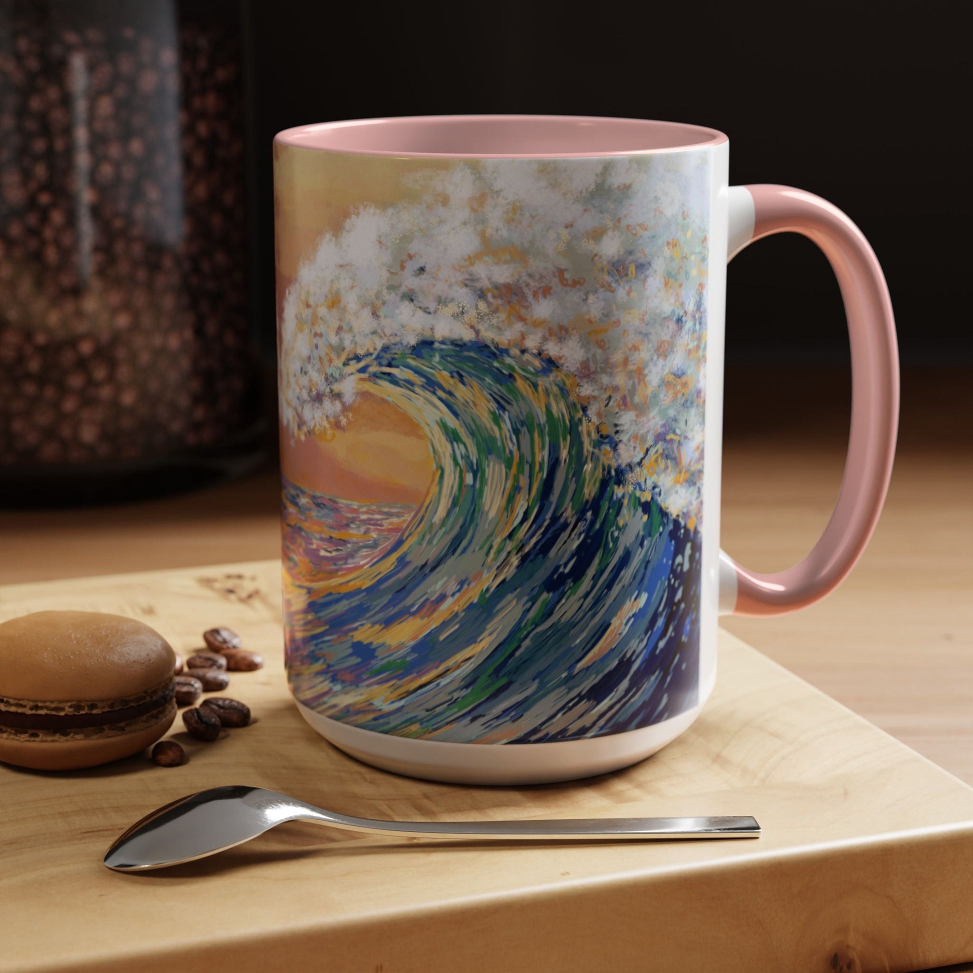 Vibrant Ocean Wave Two - tone Ceramic Mugs 11 oz & 15 oz - Blue Cava
