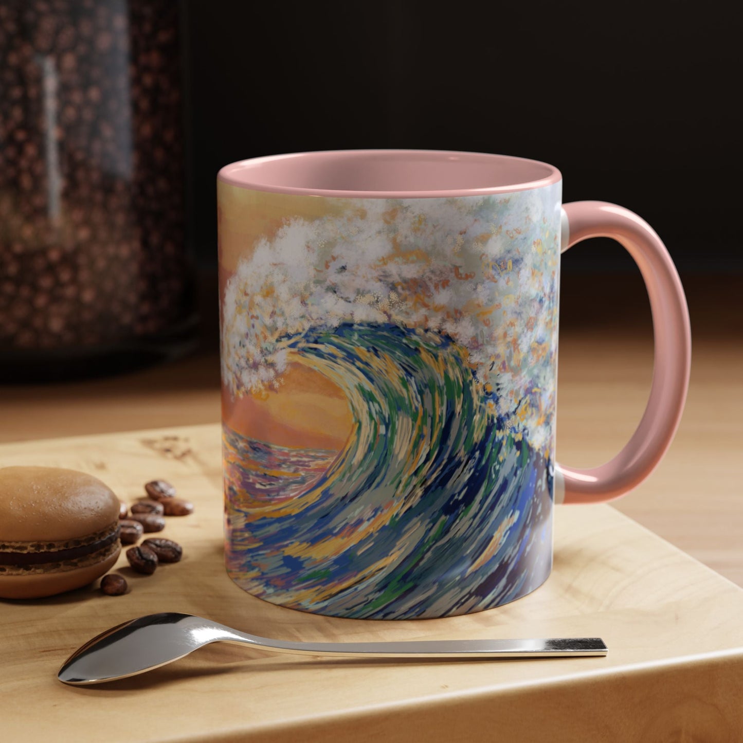 Vibrant Ocean Wave Two - tone Ceramic Mugs 11 oz & 15 oz - Blue Cava