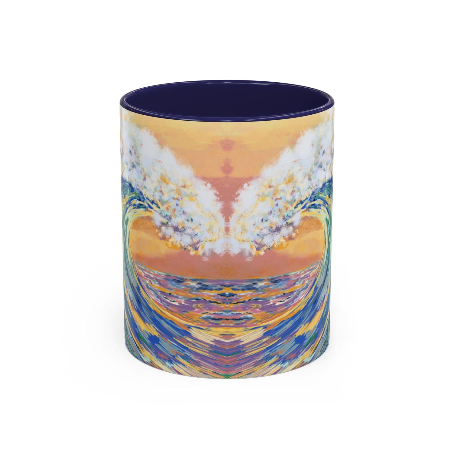 Vibrant Ocean Wave Two - tone Ceramic Mugs 11 oz & 15 oz - Blue Cava