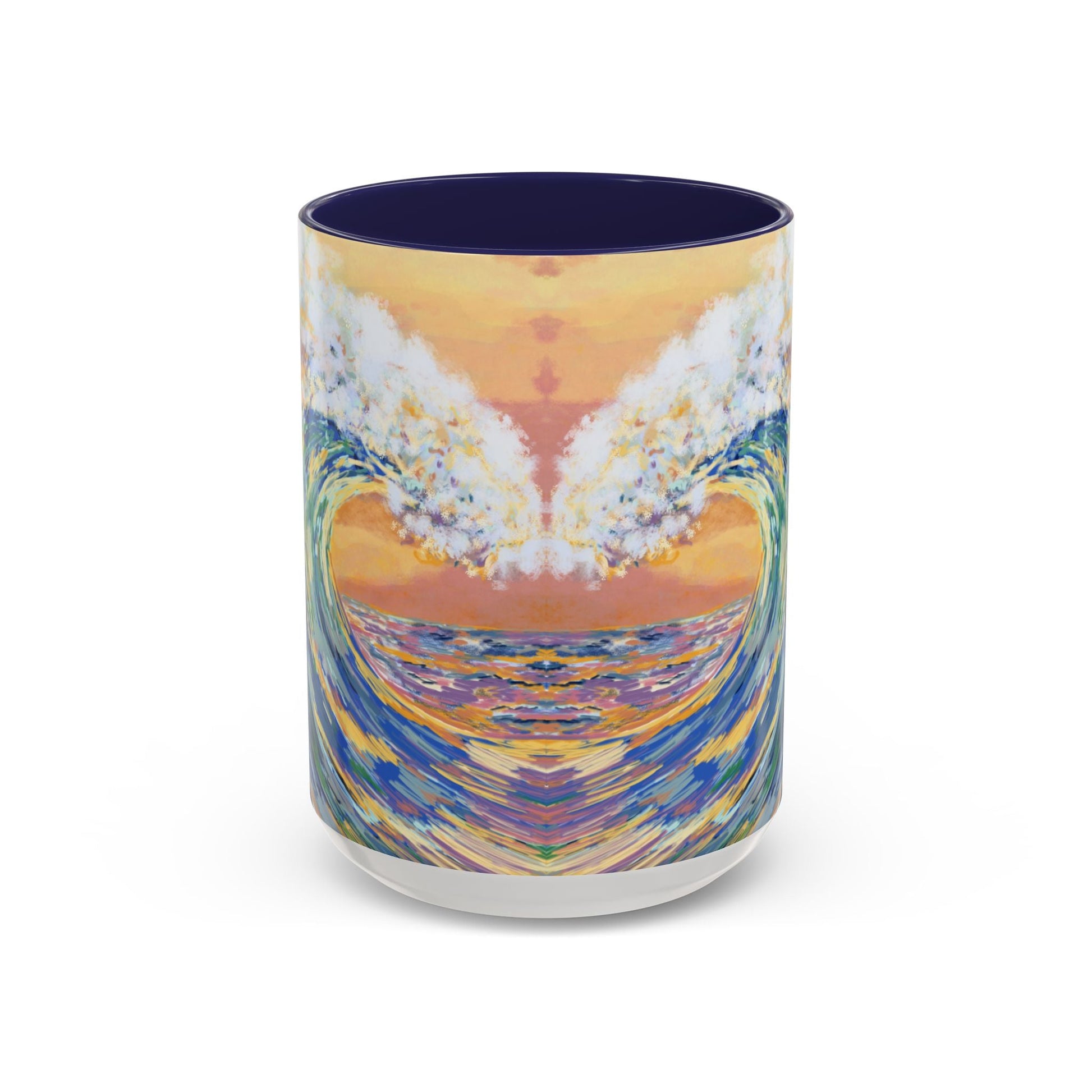 Vibrant Ocean Wave Two - tone Ceramic Mugs 11 oz & 15 oz - Blue Cava