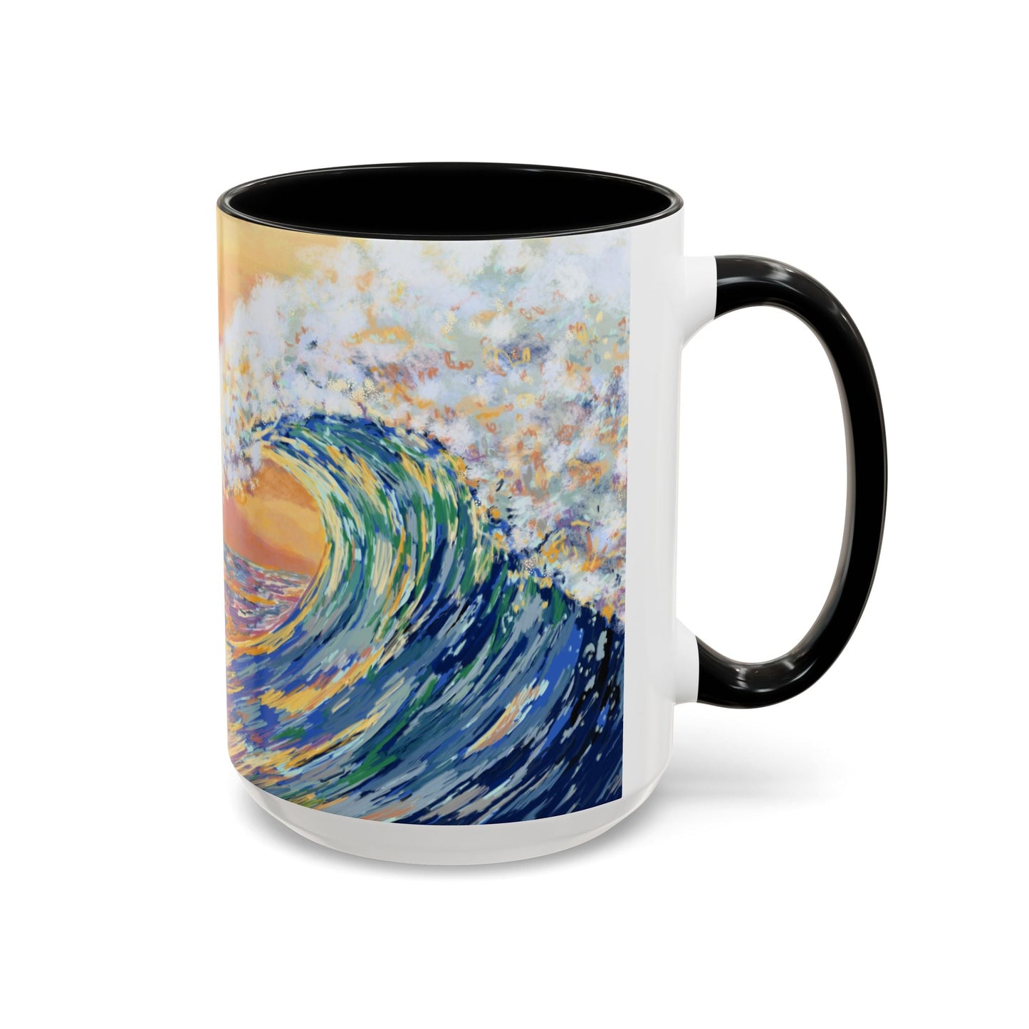 Vibrant Ocean Wave Two - tone Ceramic Mugs 11 oz & 15 oz - Blue Cava