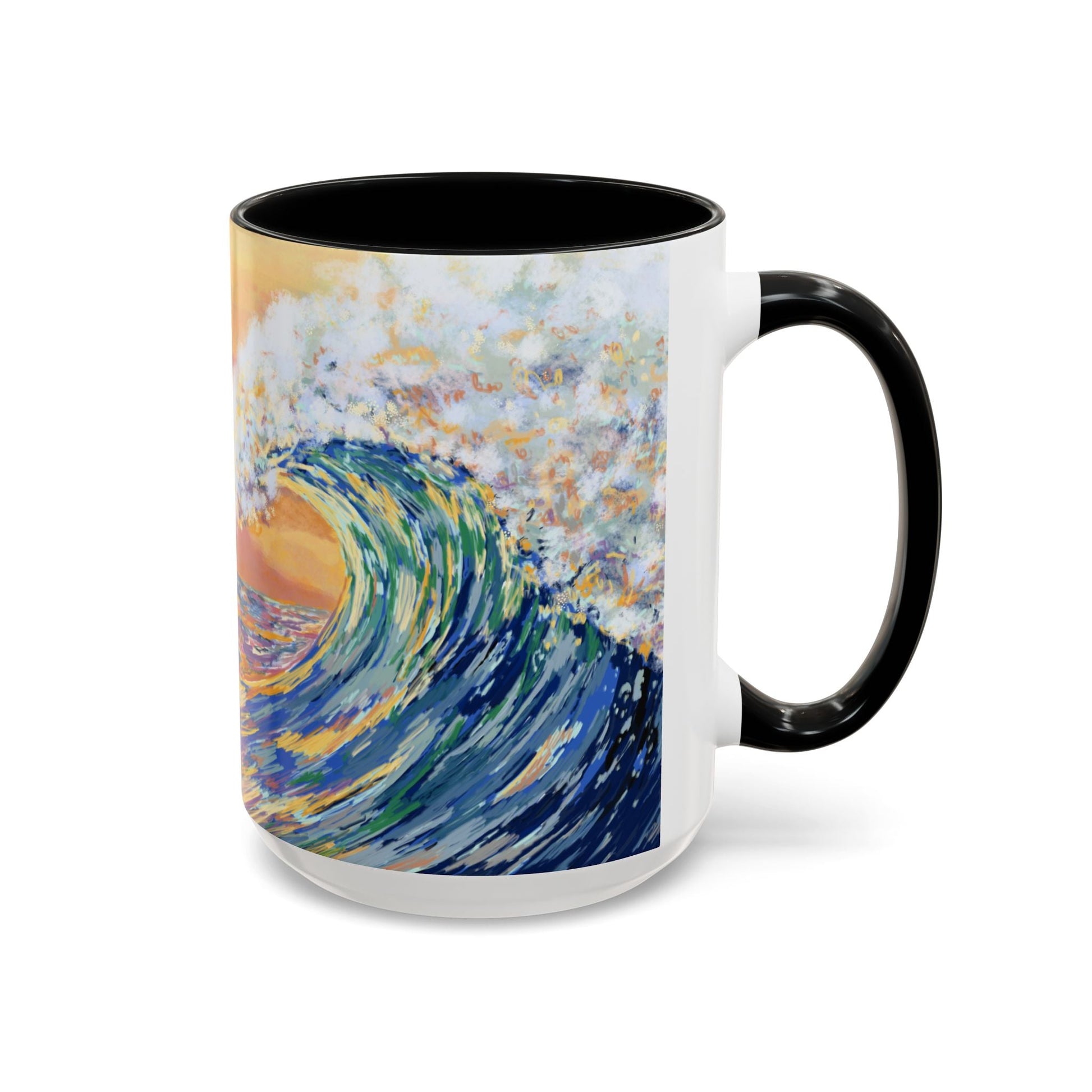 Vibrant Ocean Wave Two - tone Ceramic Mugs 11 oz & 15 oz - Blue Cava