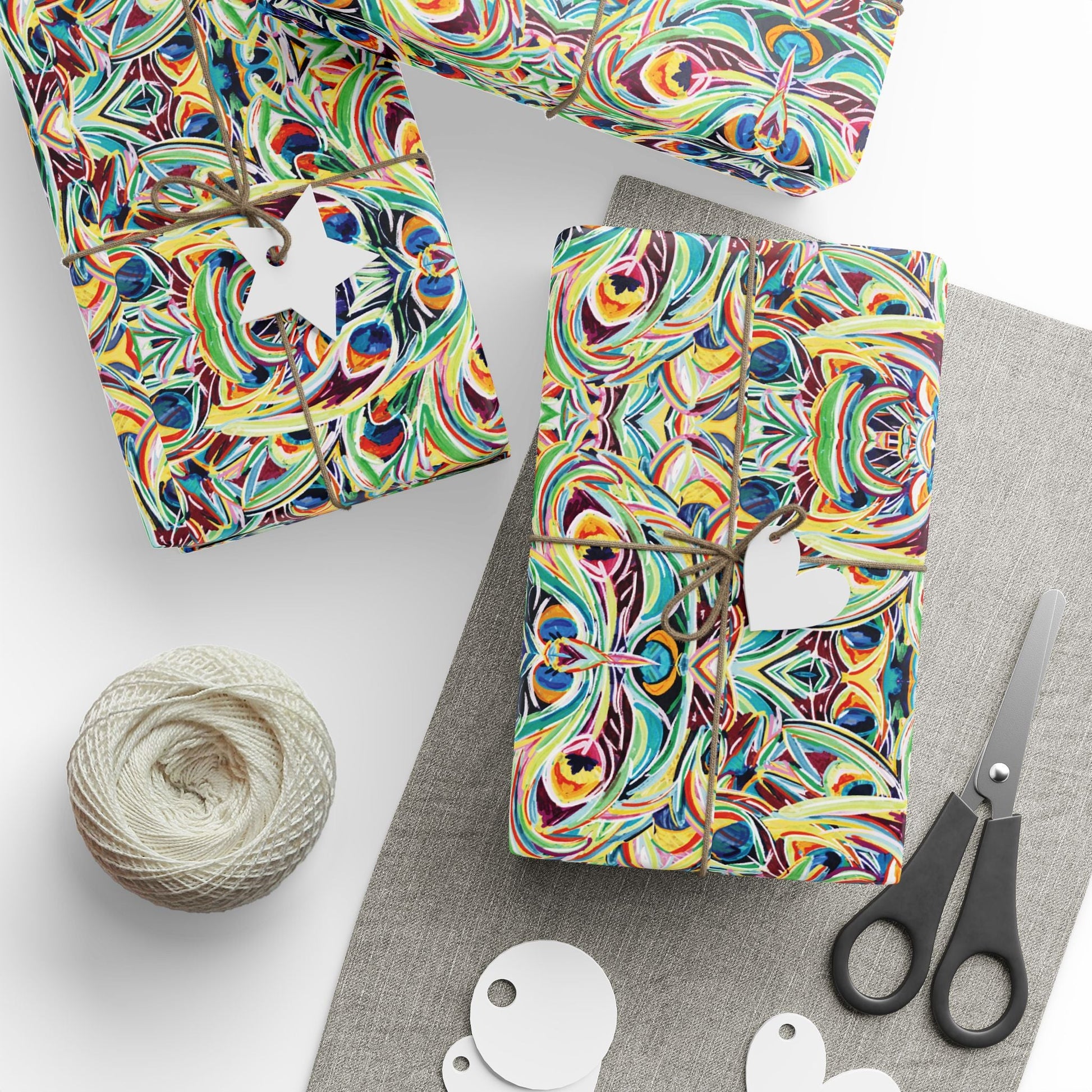 Vibrant Peacock Fiesta Decorative Wrapping Paper - Eco - Friendly Paper - Blue Cava