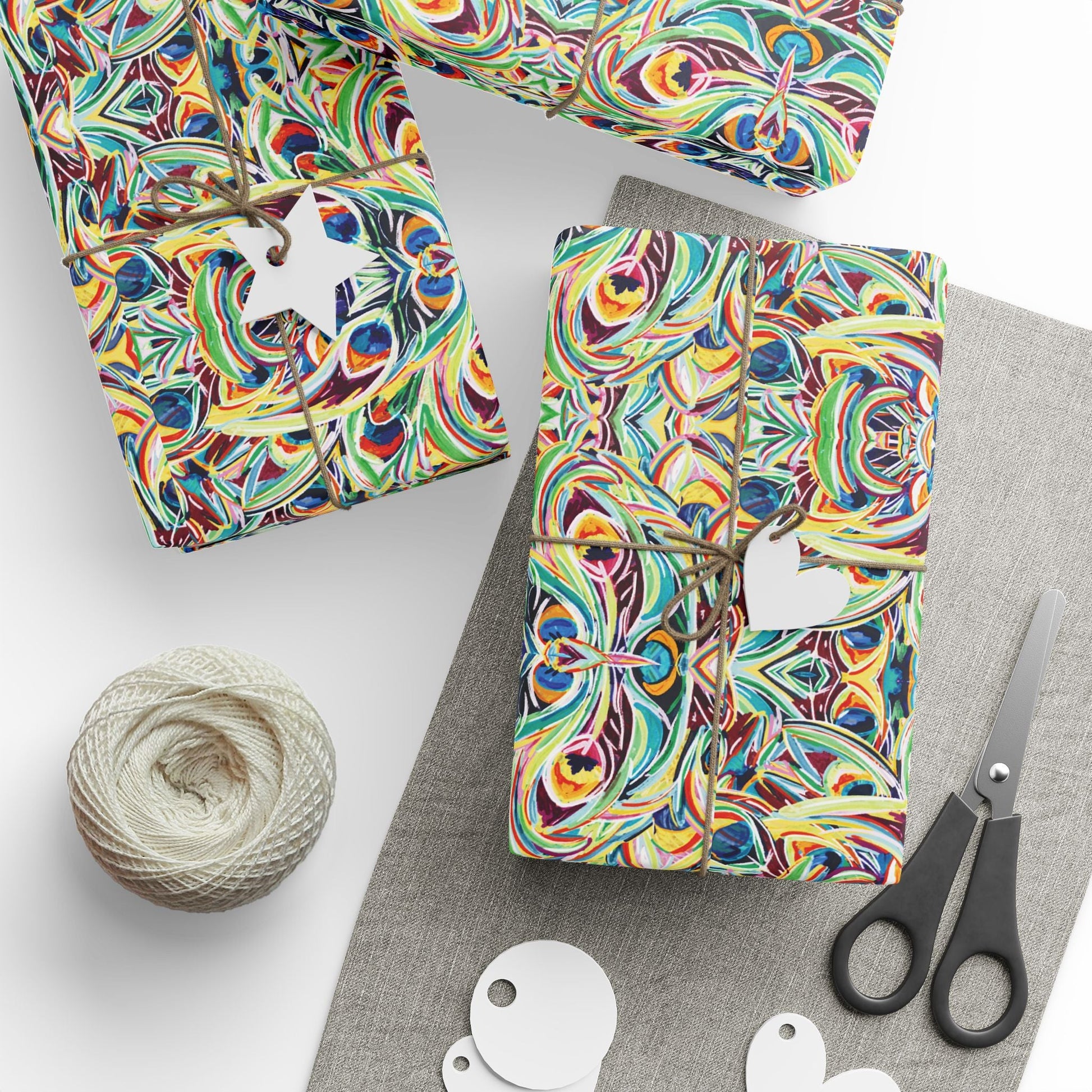 Vibrant Peacock Fiesta Decorative Wrapping Paper - Eco - Friendly Paper - Blue Cava