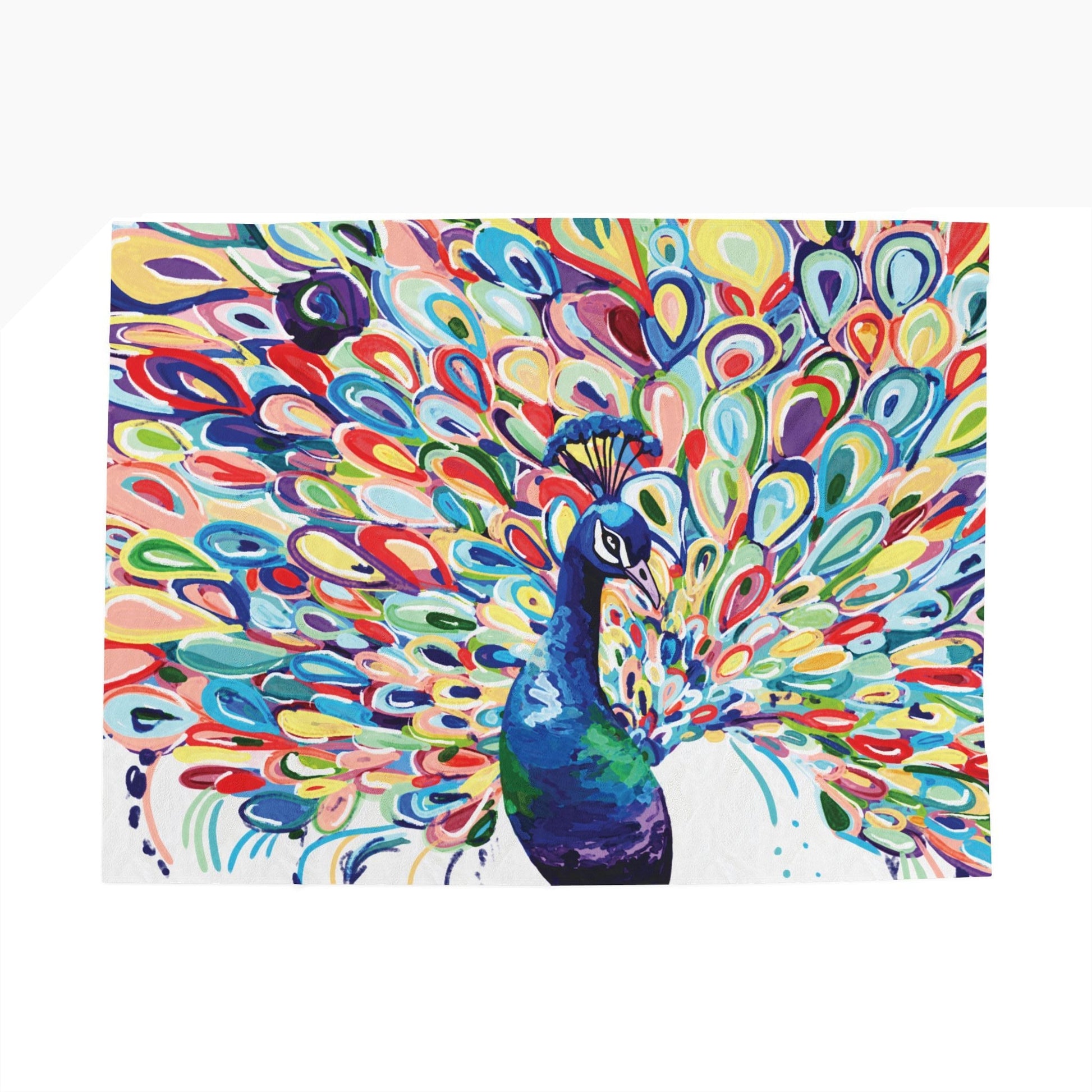 Vibrant Peacock Velveteen Plush Blankets - Blue Cava