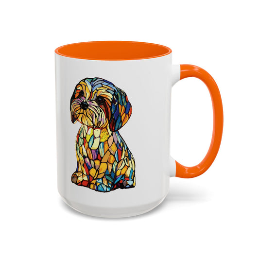 Vibrant Stained Glass Dog Two Tone Mug - Colorful Accent Coffee Cup, Pet Lover Gift - Blue Cava
