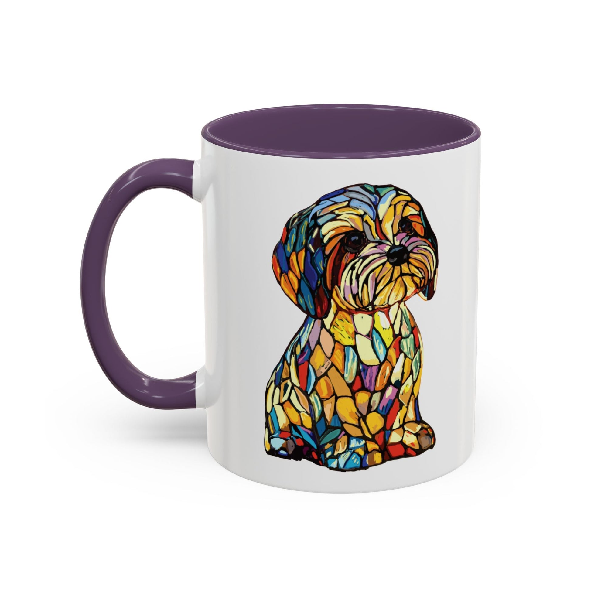 Vibrant Stained Glass Dog Two Tone Mug - Colorful Accent Coffee Cup, Pet Lover Gift - Blue Cava
