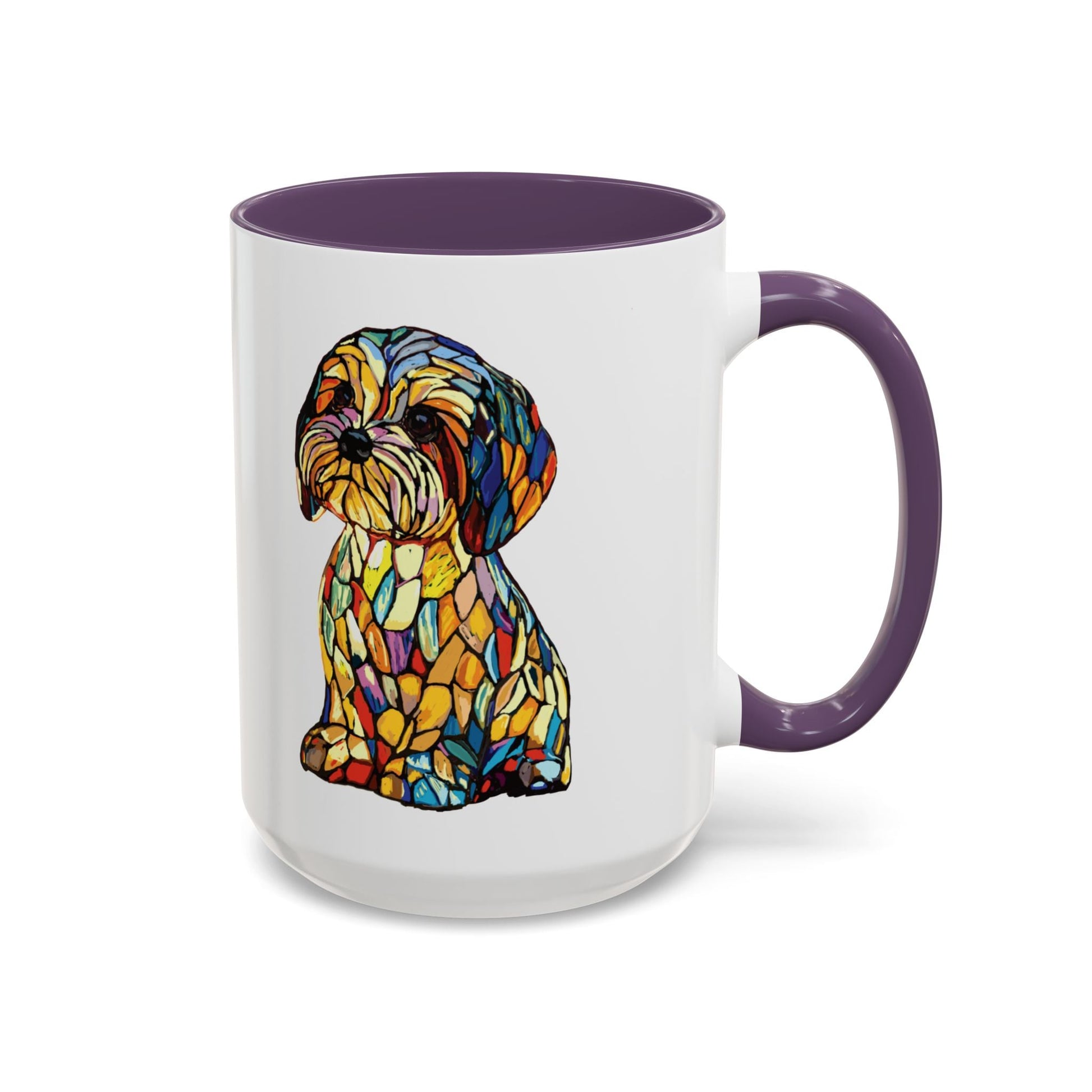 Vibrant Stained Glass Dog Two Tone Mug - Colorful Accent Coffee Cup, Pet Lover Gift - Blue Cava
