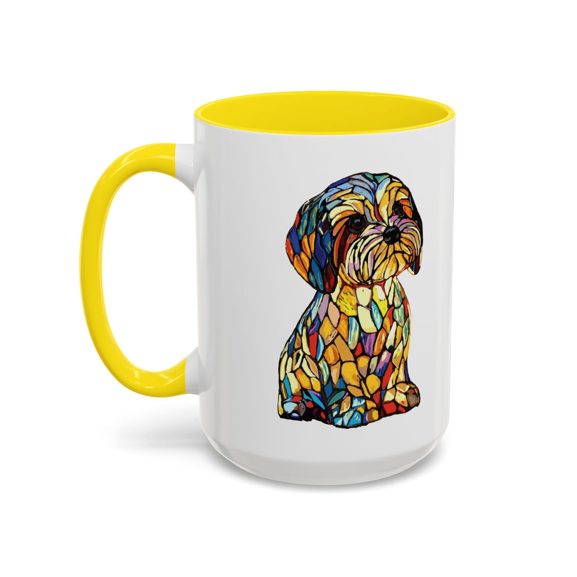 Vibrant Stained Glass Dog Two Tone Mug - Colorful Accent Coffee Cup, Pet Lover Gift - Blue Cava