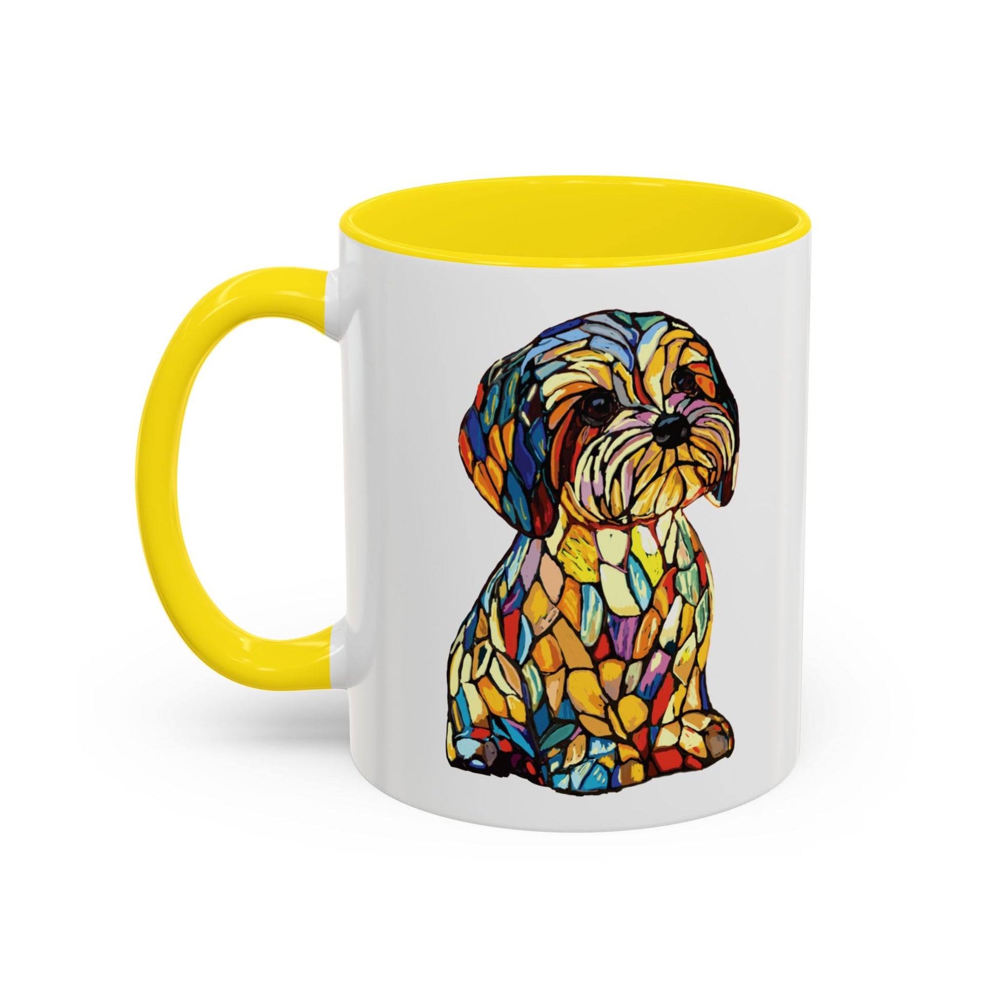 Vibrant Stained Glass Dog Two Tone Mug - Colorful Accent Coffee Cup, Pet Lover Gift - Blue Cava