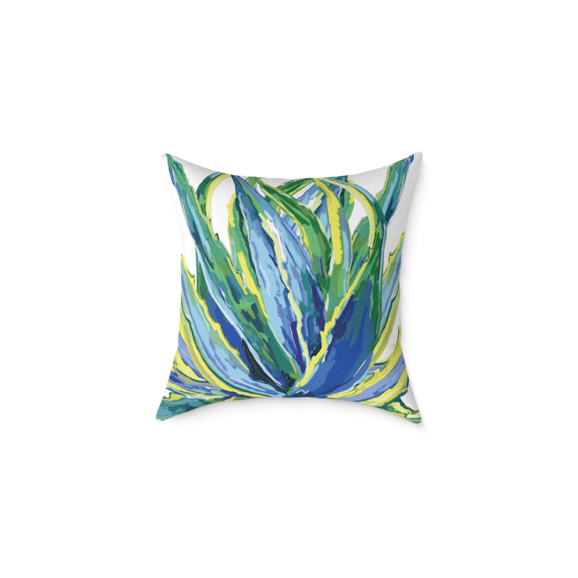 Vibrant Succulent Pillow | Square Poly Canvas Pillow for Home Décor - Blue Cava