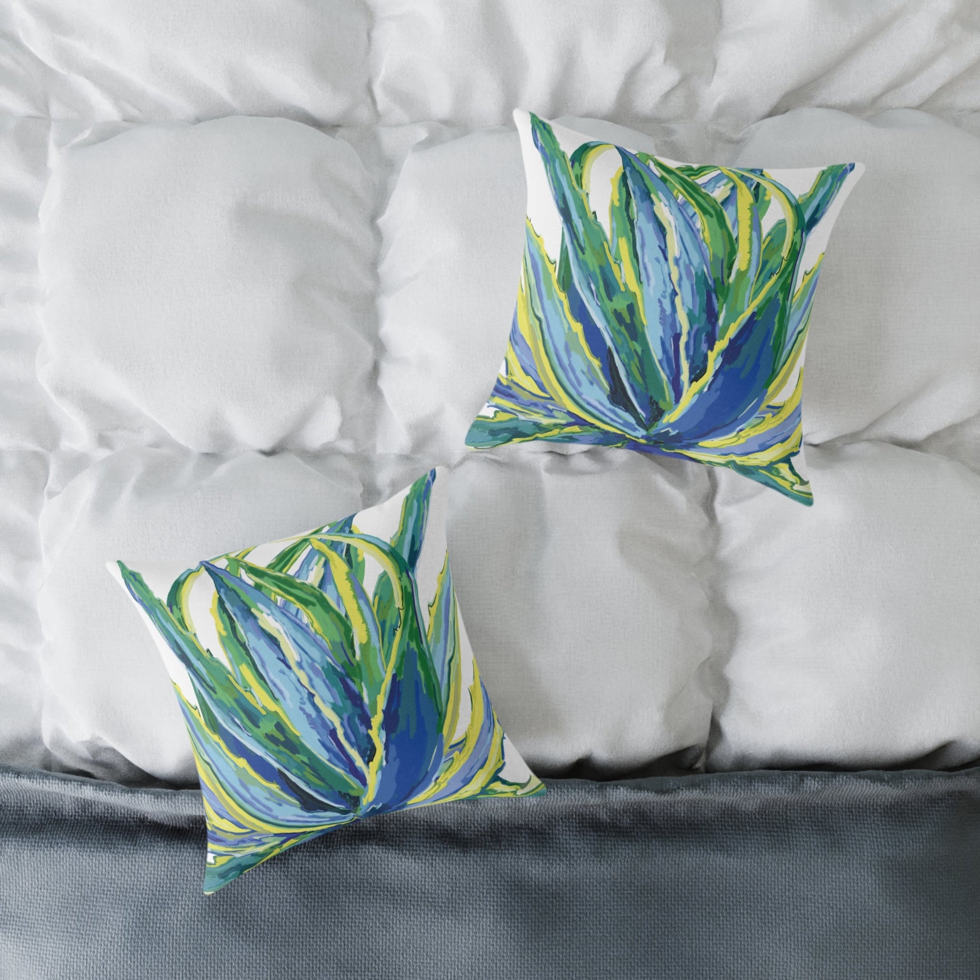 Vibrant Succulent Pillow | Square Poly Canvas Pillow for Home Décor - Blue Cava