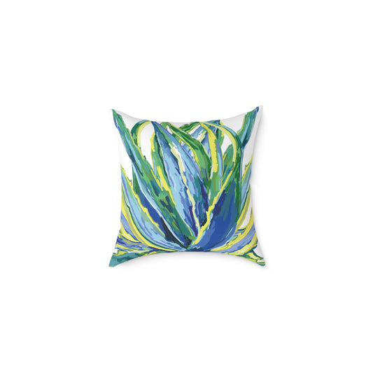 Vibrant Succulent Pillow | Square Poly Canvas Pillow for Home Décor - Blue Cava