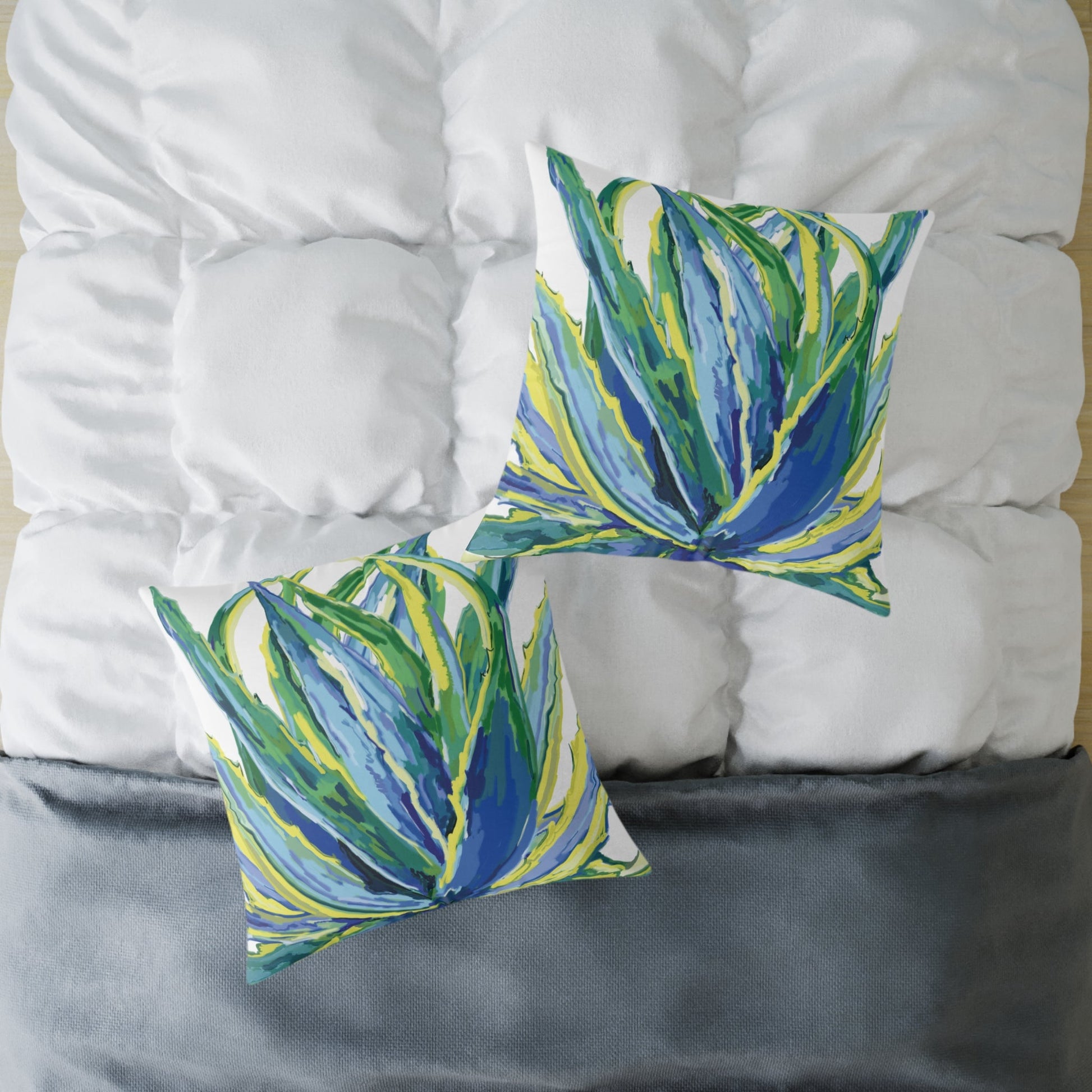 Vibrant Succulent Pillow | Square Poly Canvas Pillow for Home Décor - Blue Cava