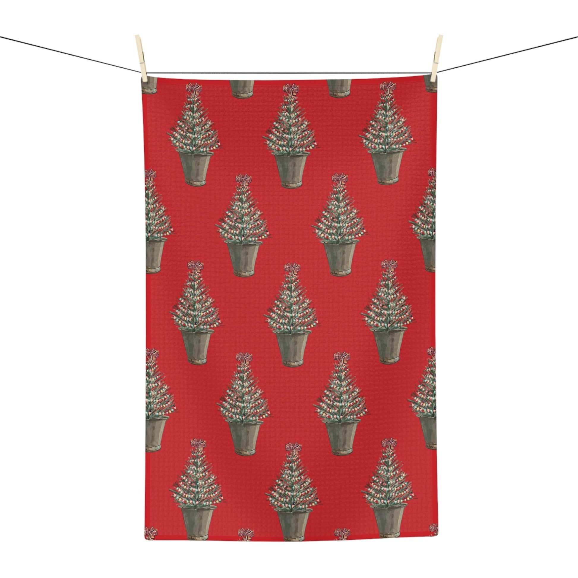 Vintage Christmas Tree Microfiber Waffle Towel - Blue Cava