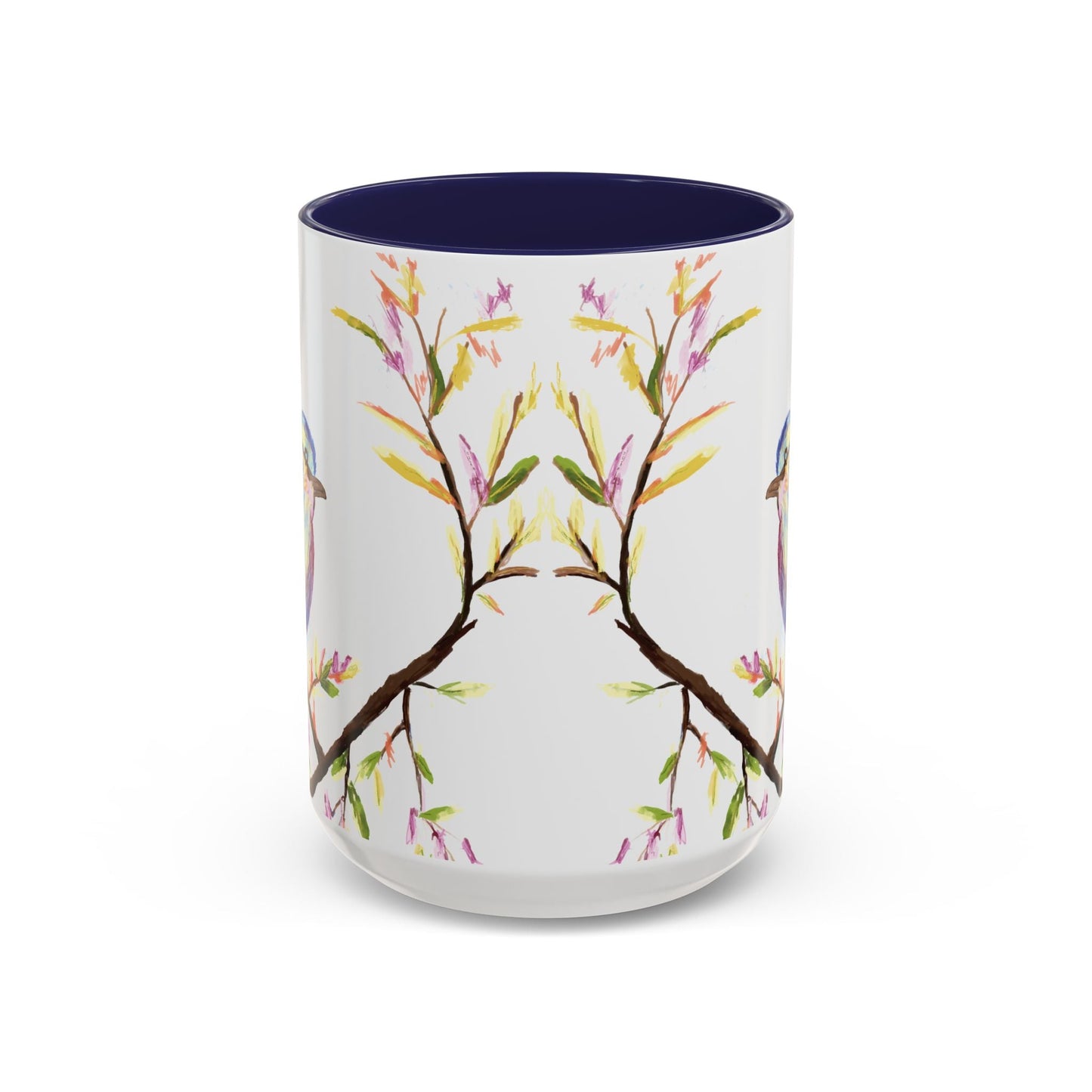 Watercolor Bird Two Tone Coffee Mug (11oz & 15oz) - Blue Cava