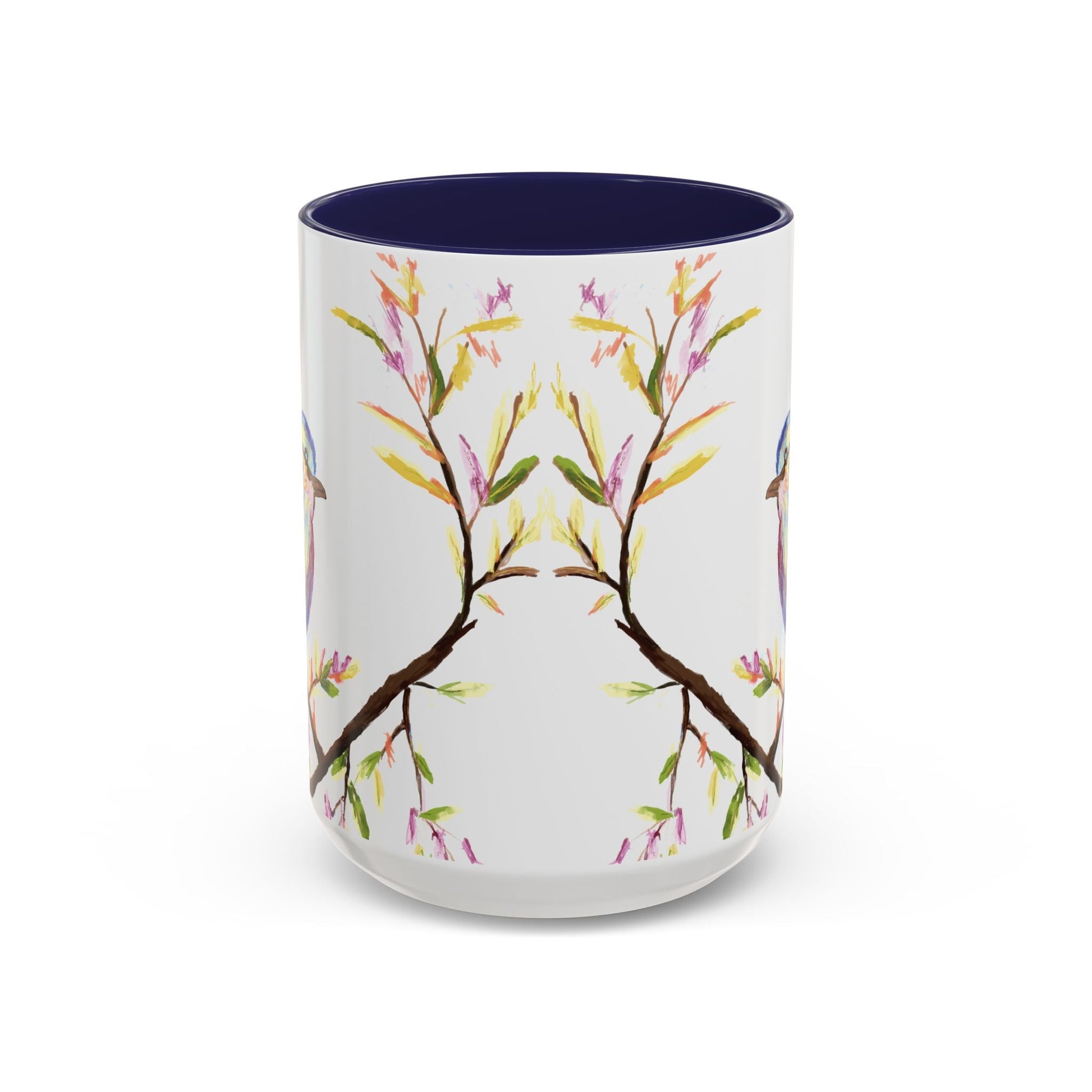 Watercolor Bird Two Tone Coffee Mug (11oz & 15oz) - Blue Cava