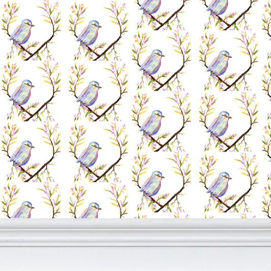 Watercolor Bird Wallpaper - Blue Cava