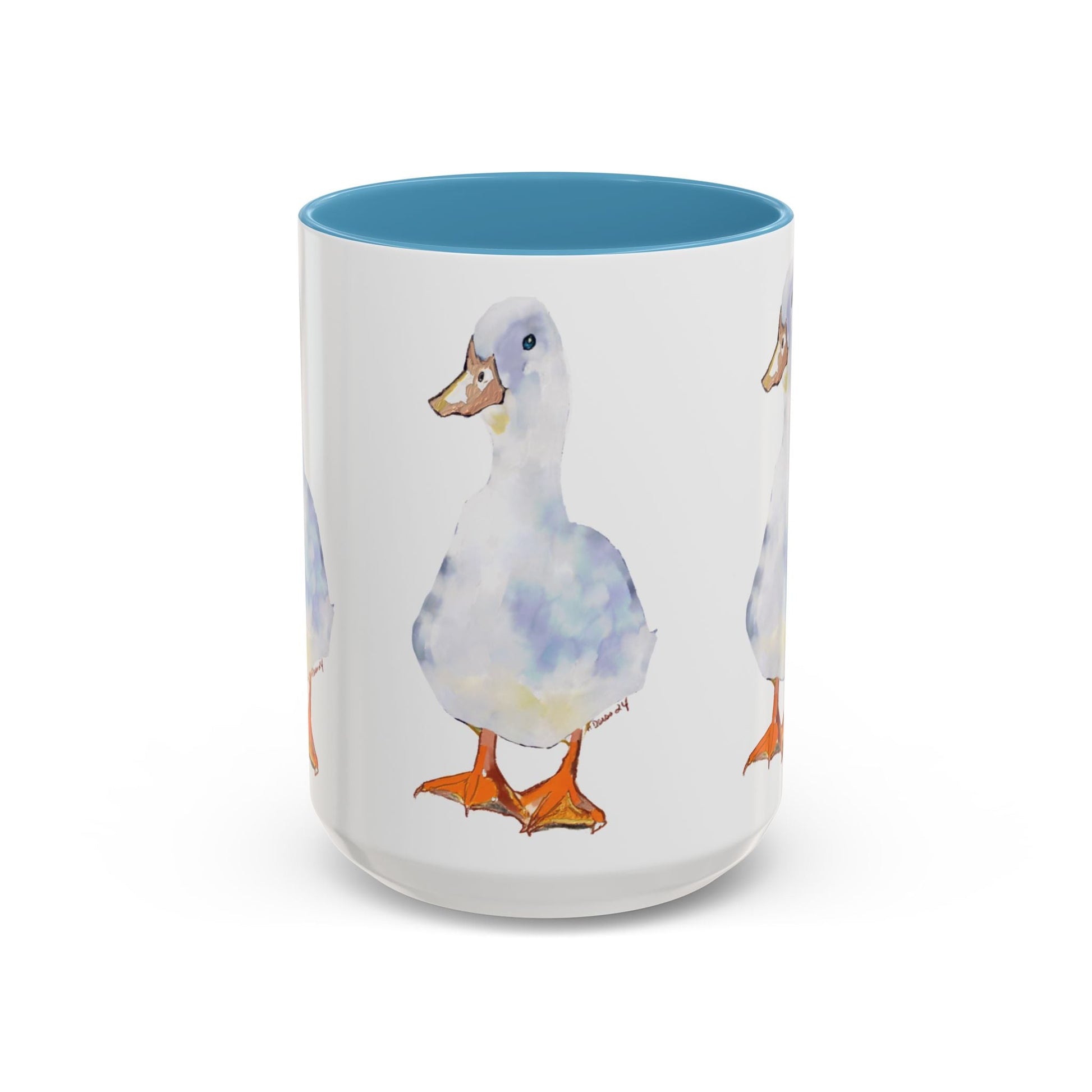 Watercolor Duck Two Tone Coffee Mug (11oz & 15oz) - Blue Cava