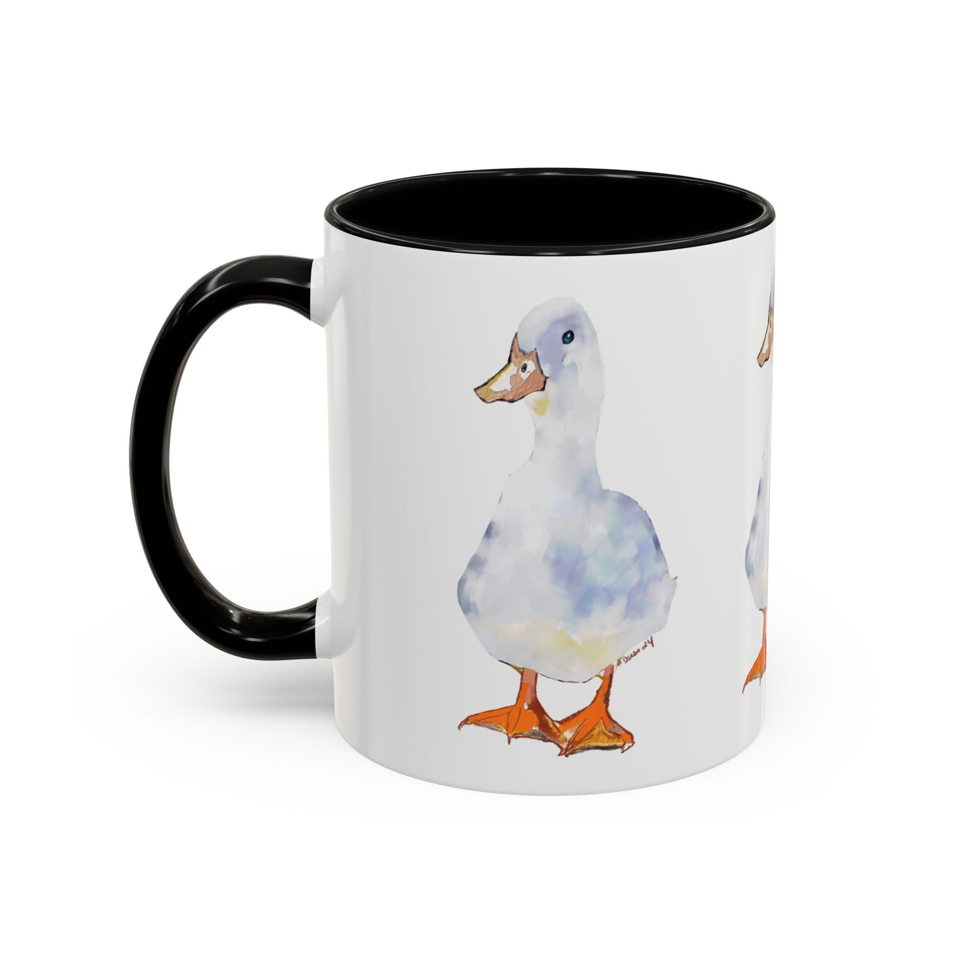 Watercolor Duck Two Tone Coffee Mug (11oz & 15oz) - Blue Cava