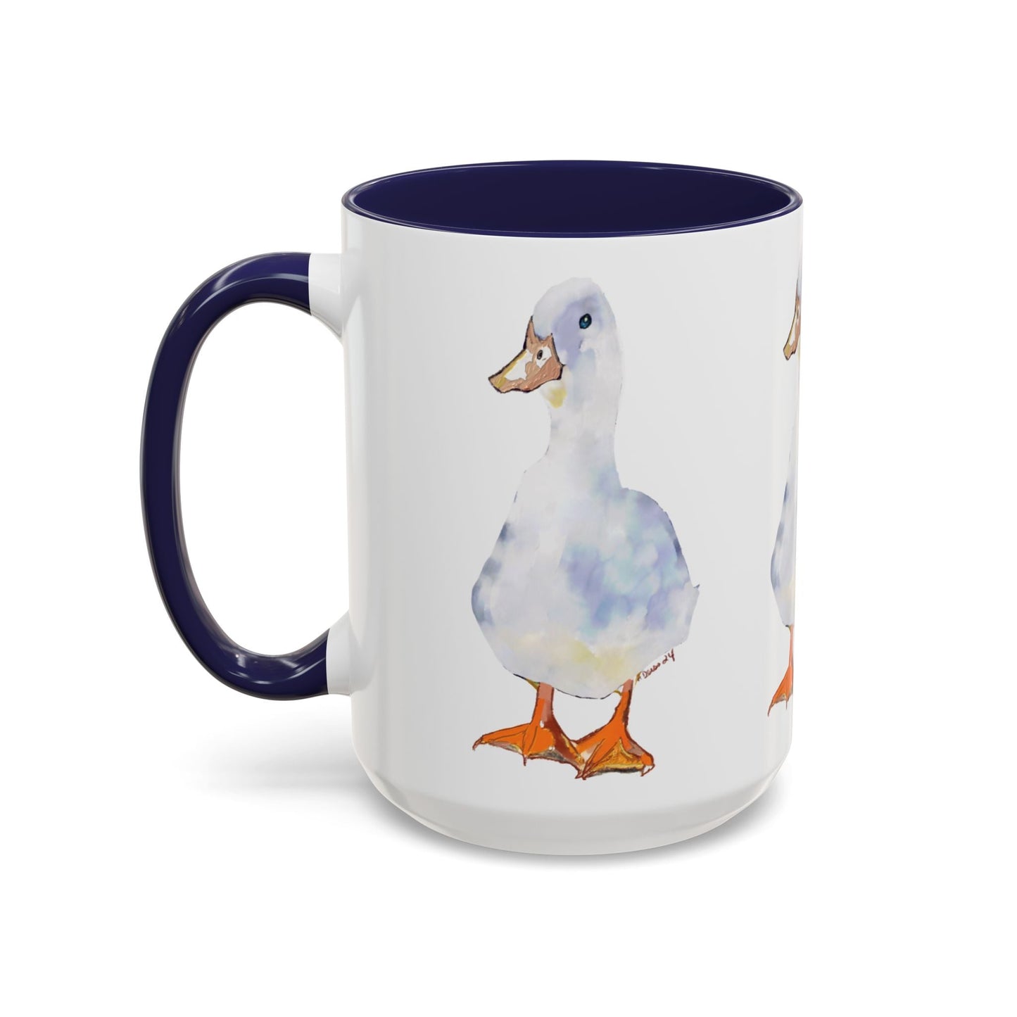 Watercolor Duck Two Tone Coffee Mug (11oz & 15oz) - Blue Cava