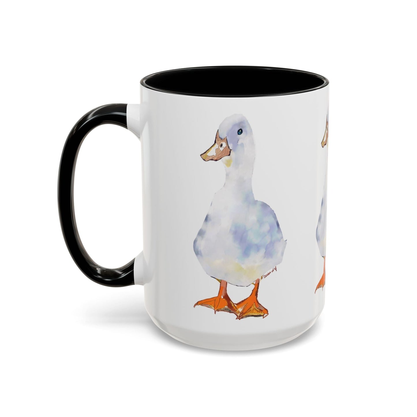 Watercolor Duck Two Tone Coffee Mug (11oz & 15oz) - Blue Cava