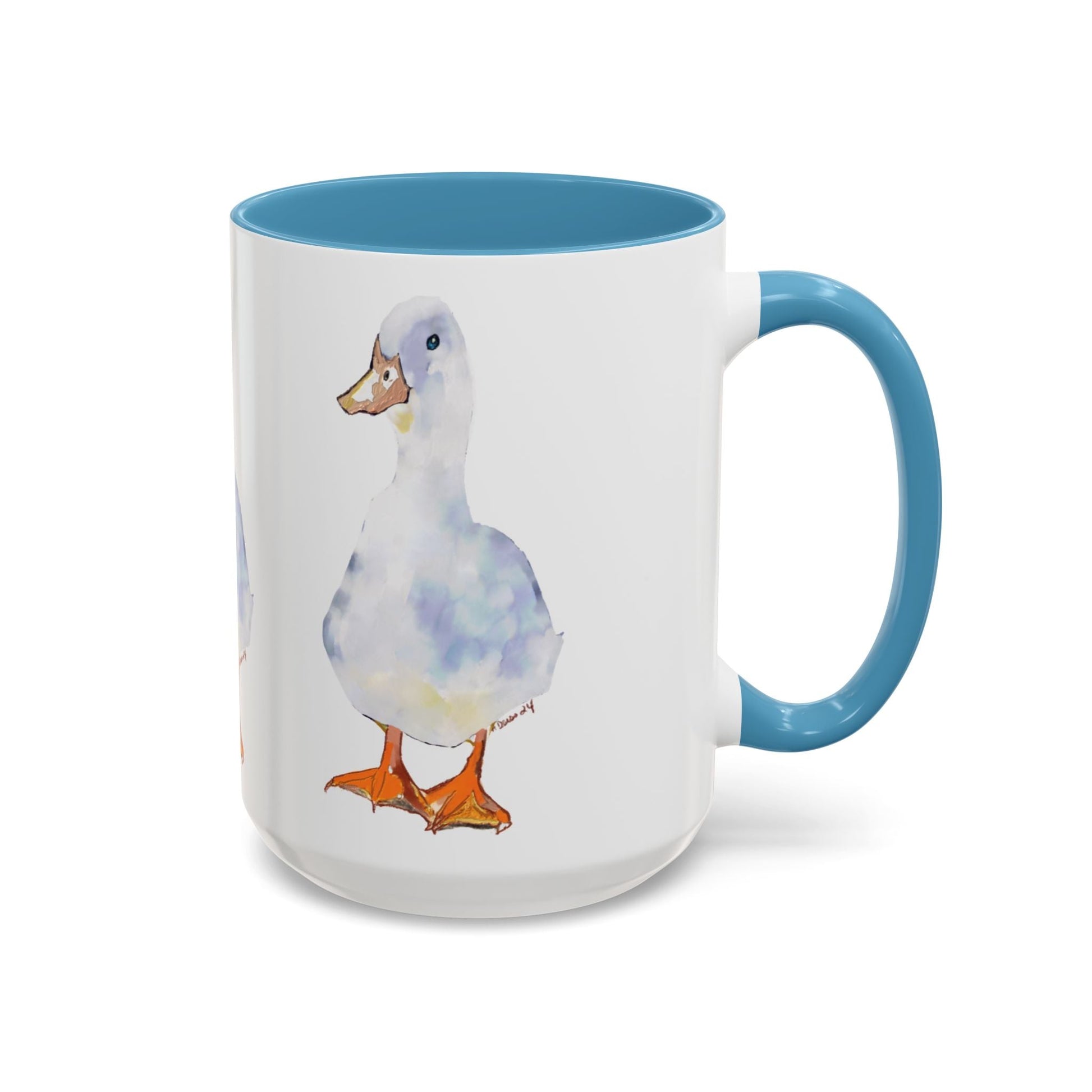 Watercolor Duck Two Tone Coffee Mug (11oz & 15oz) - Blue Cava