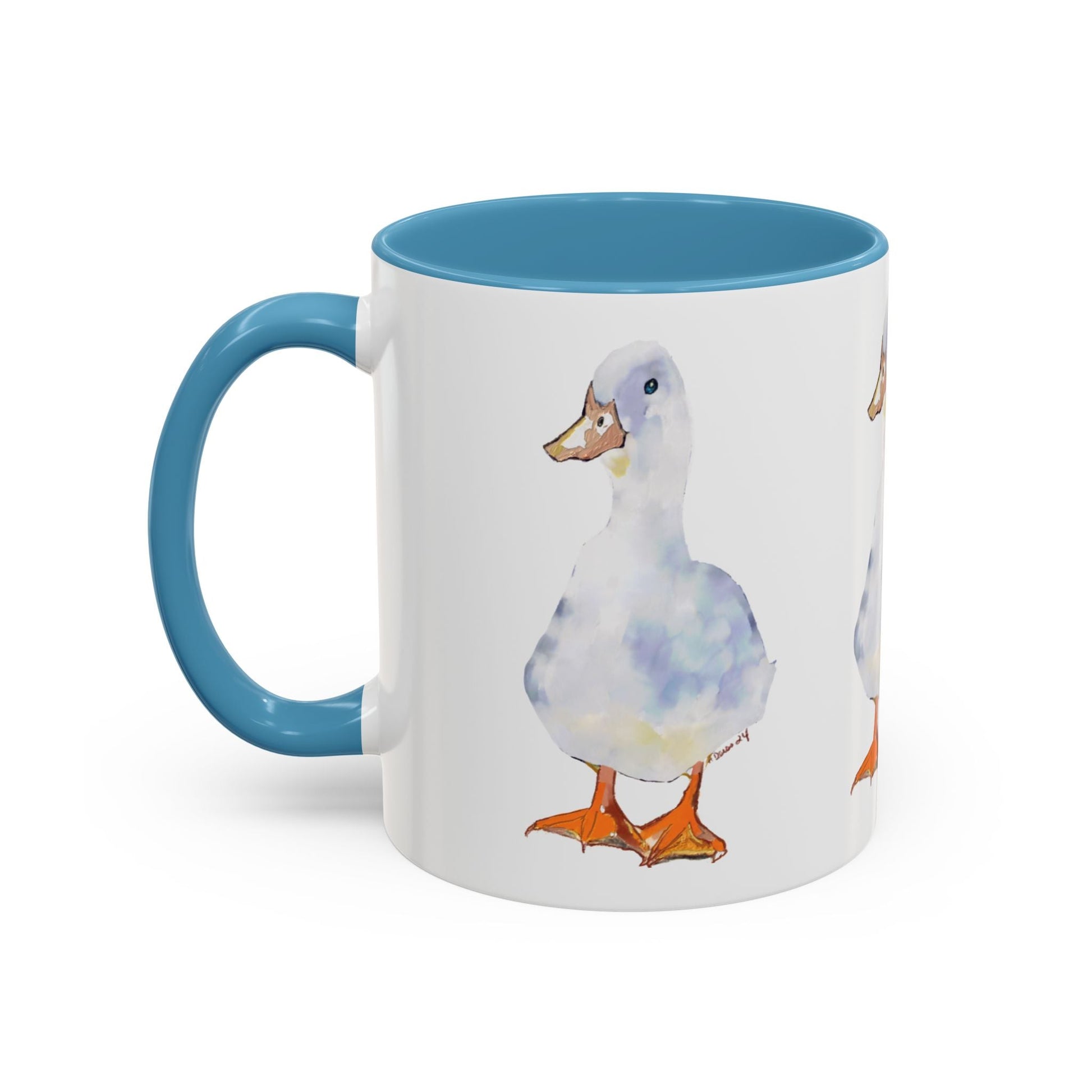Watercolor Duck Two Tone Coffee Mug (11oz & 15oz) - Blue Cava
