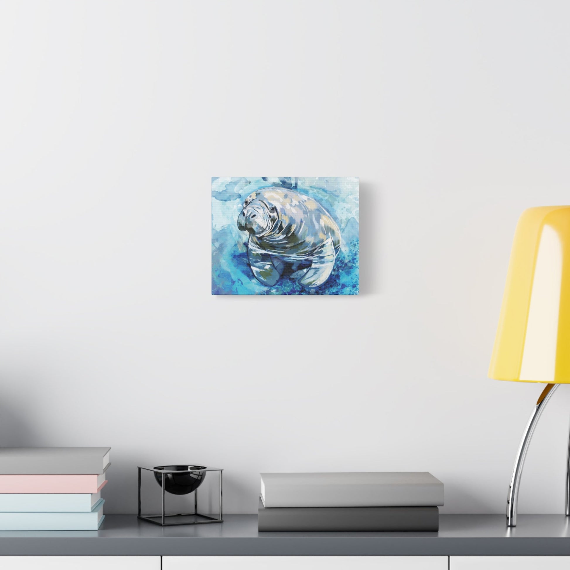 Watercolor Manatee Canvas Art - Beach House Decor - Blue Cava