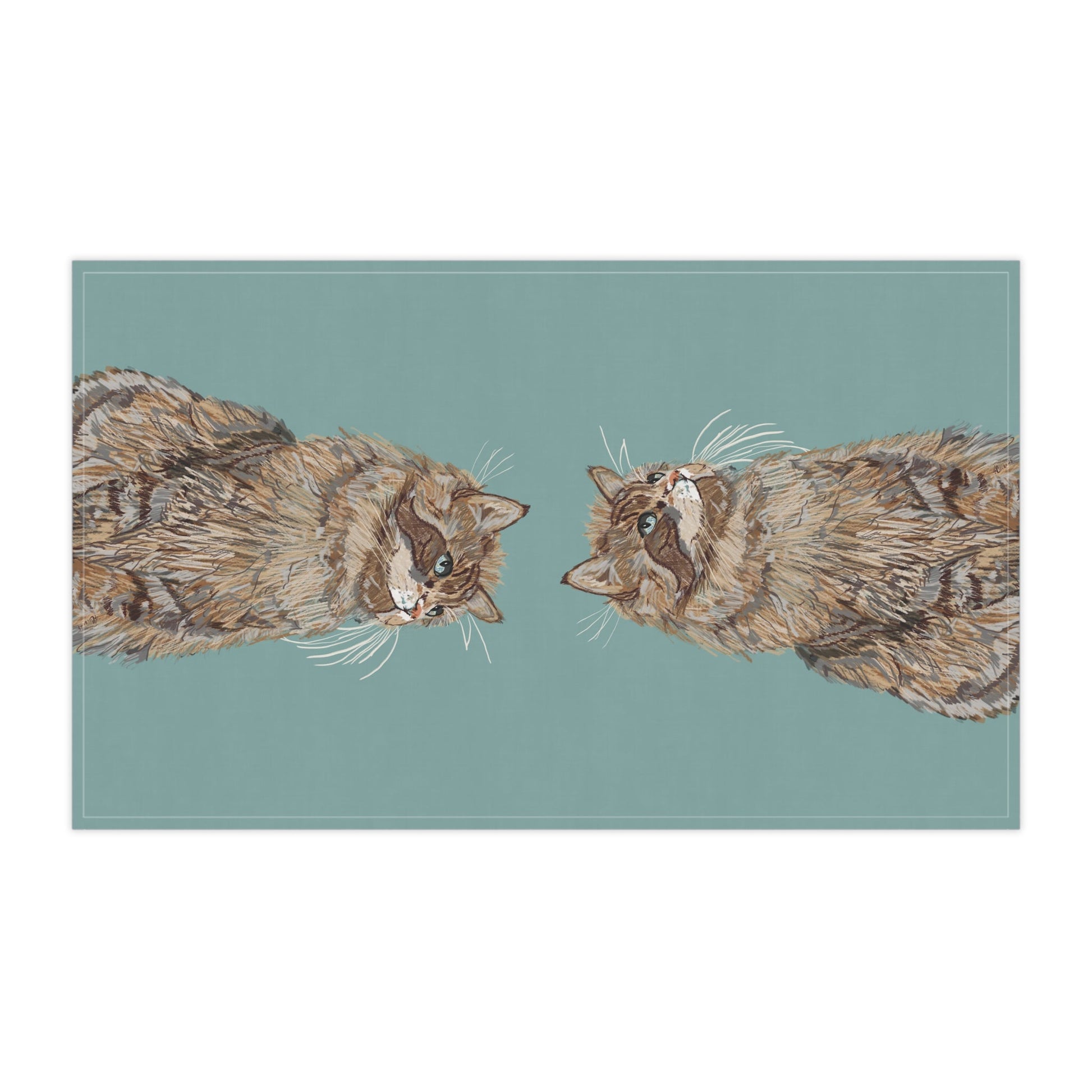 Whimsical Cat Kitchen Tea Towels - Blue Cava