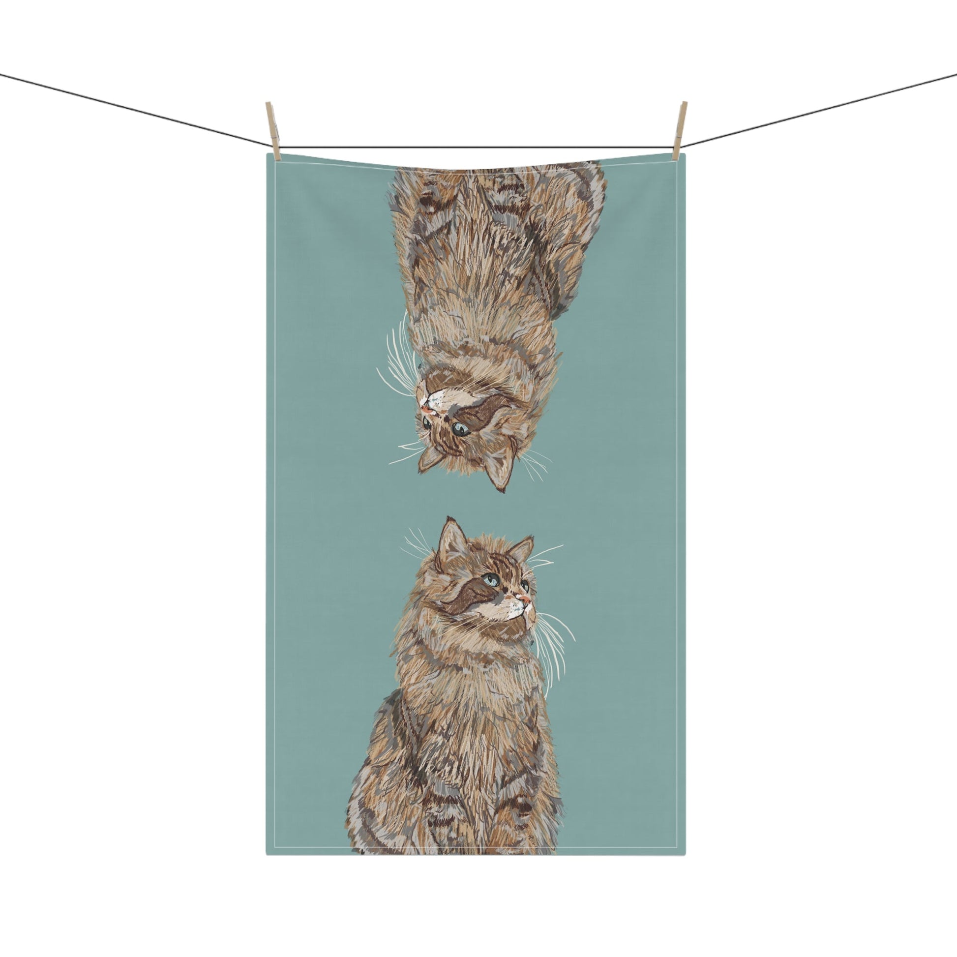Whimsical Cat Kitchen Tea Towels - Blue Cava