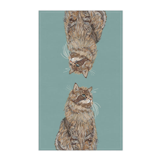 Whimsical Cat Kitchen Tea Towels - Blue Cava