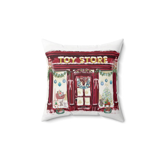 Whimsical Christmas Toy Store Throw Pillow - Multiple Sizes - Blue Cava