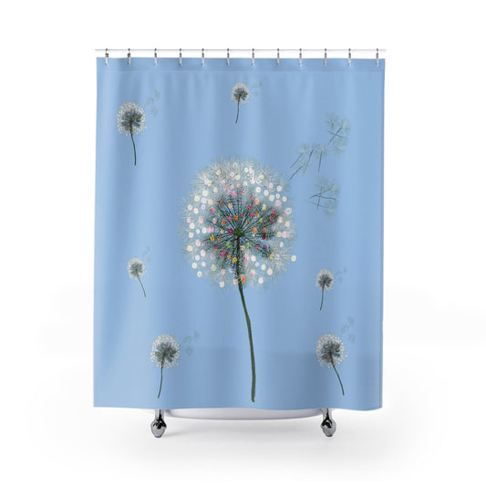 Whimsical Dandelion Shower Curtain - Brighten Your Bathroom Decor - Blue Cava