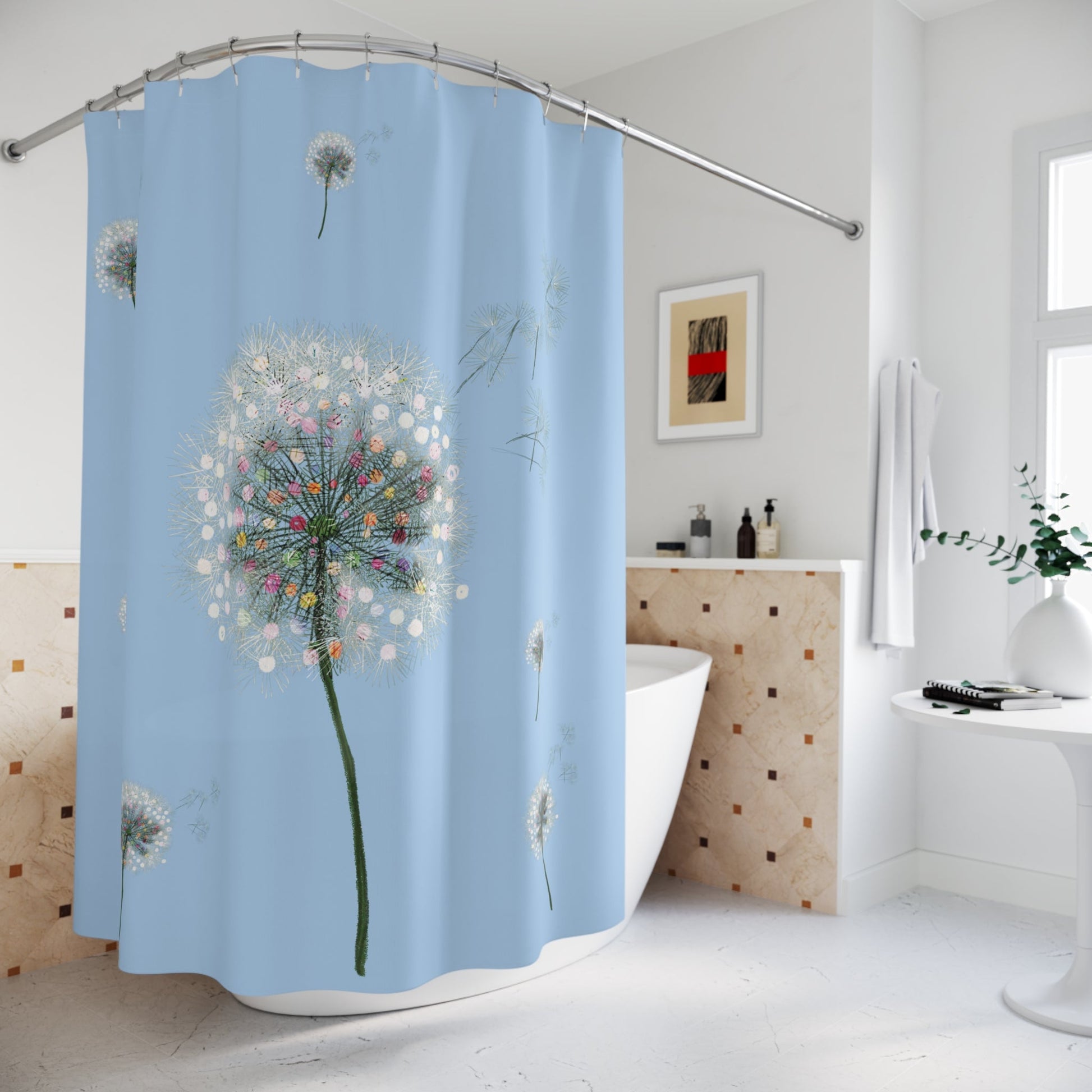 Whimsical Dandelion Shower Curtain - Brighten Your Bathroom Decor - Blue Cava