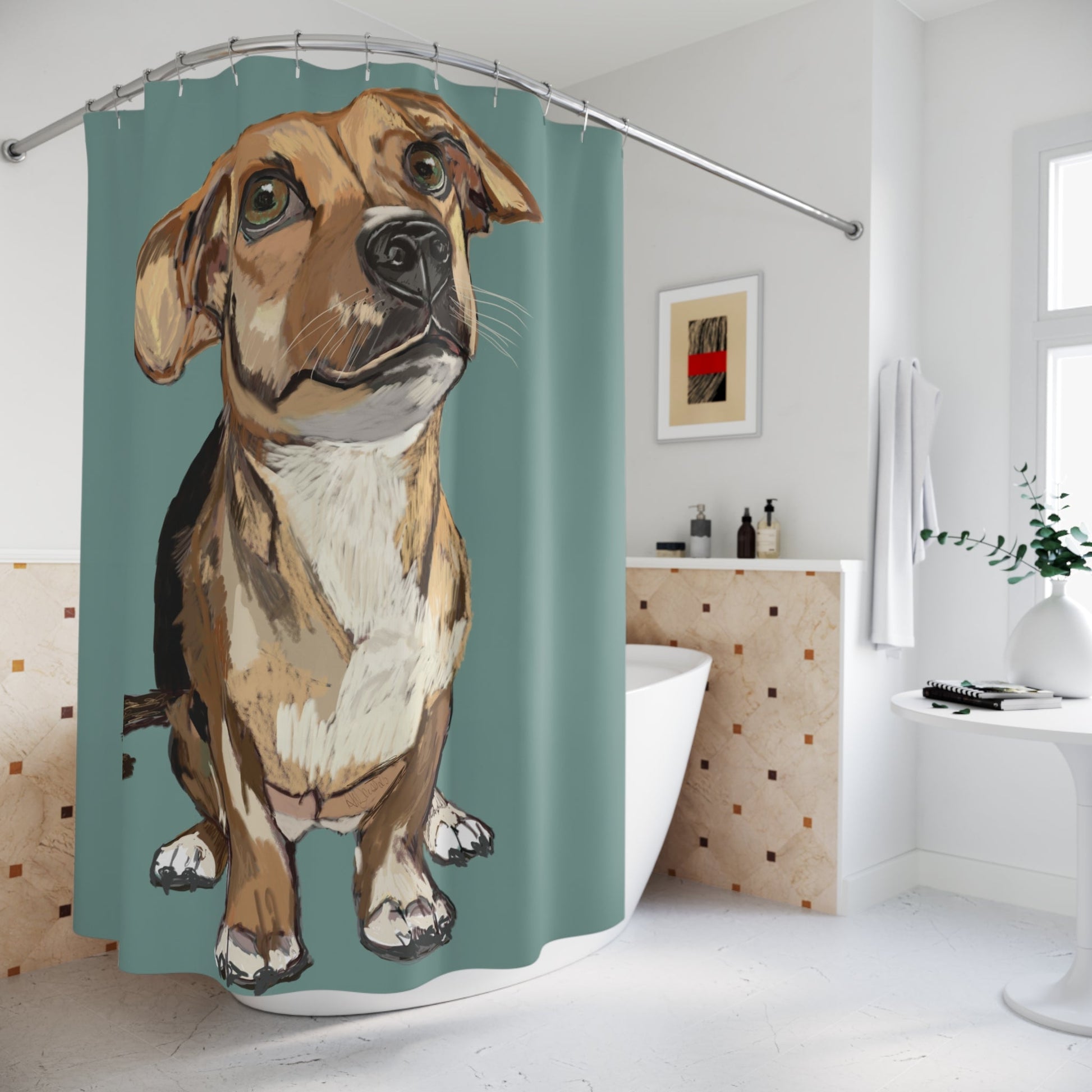 Whimsical Dog Portrait Shower Curtain - Perfect for Pet Lovers! - Blue Cava