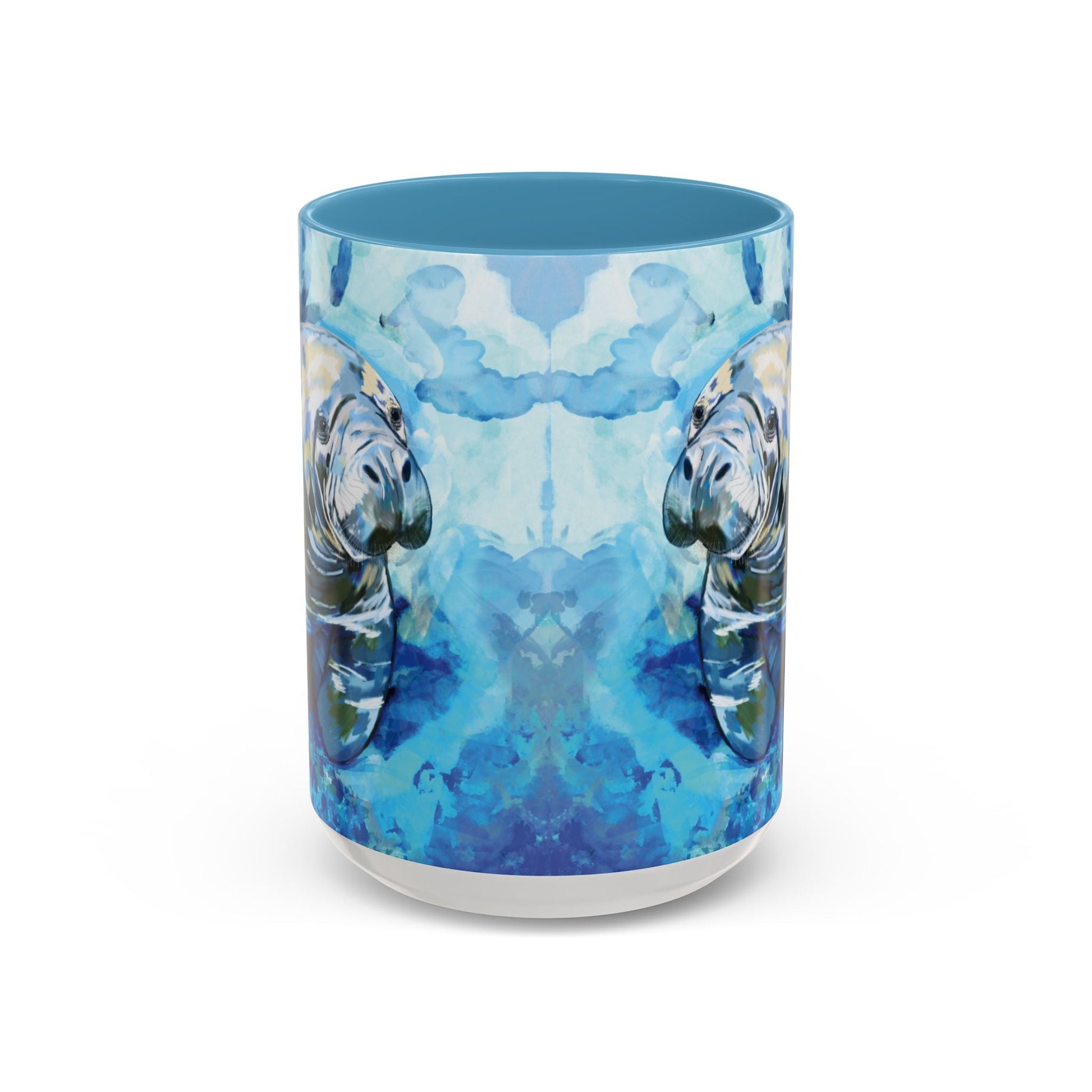 Whimsical Manatee Ceramic Two Tone Mug - 11 oz & 15 oz - Blue Cava