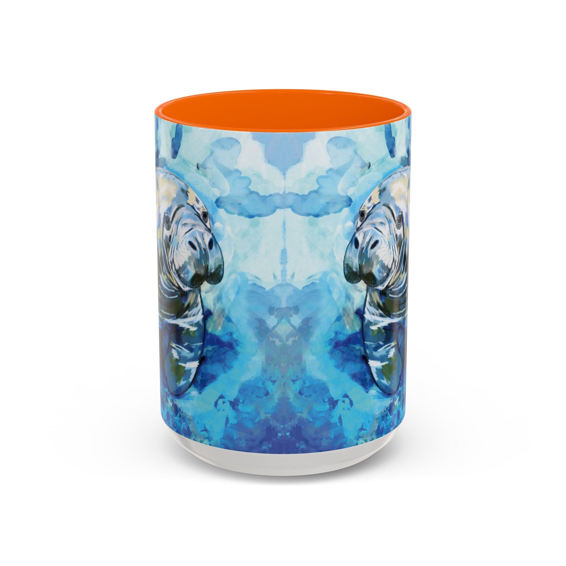 Whimsical Manatee Ceramic Two Tone Mug - 11 oz & 15 oz - Blue Cava