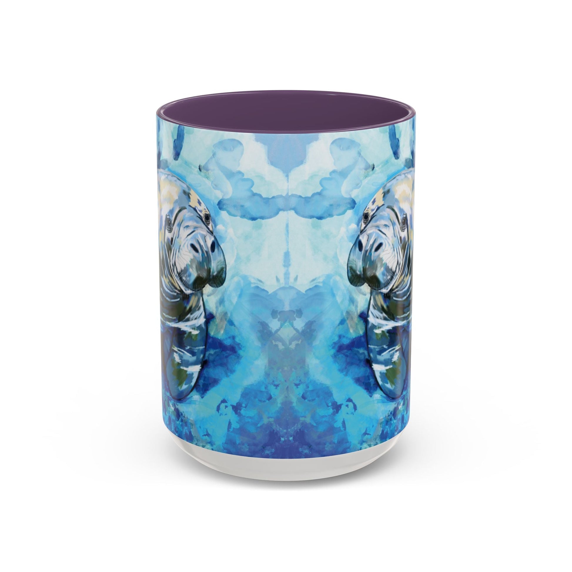 Whimsical Manatee Ceramic Two Tone Mug - 11 oz & 15 oz - Blue Cava