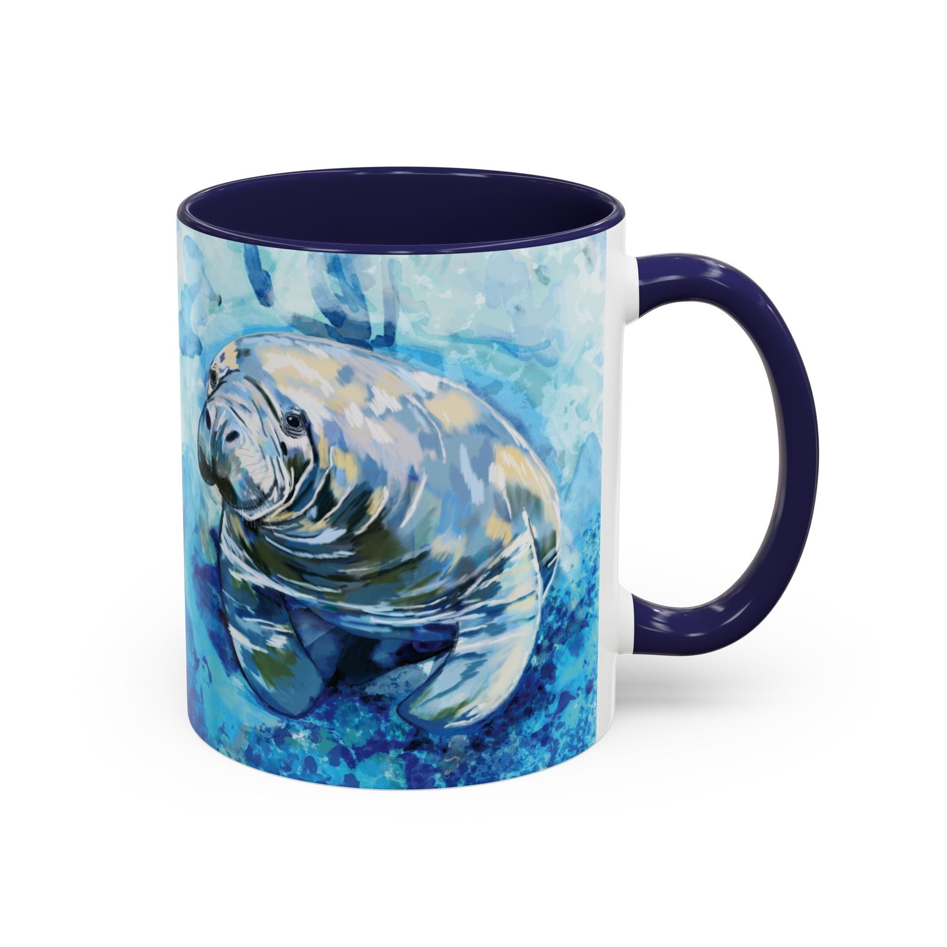Whimsical Manatee Ceramic Two Tone Mug - 11 oz & 15 oz - Blue Cava
