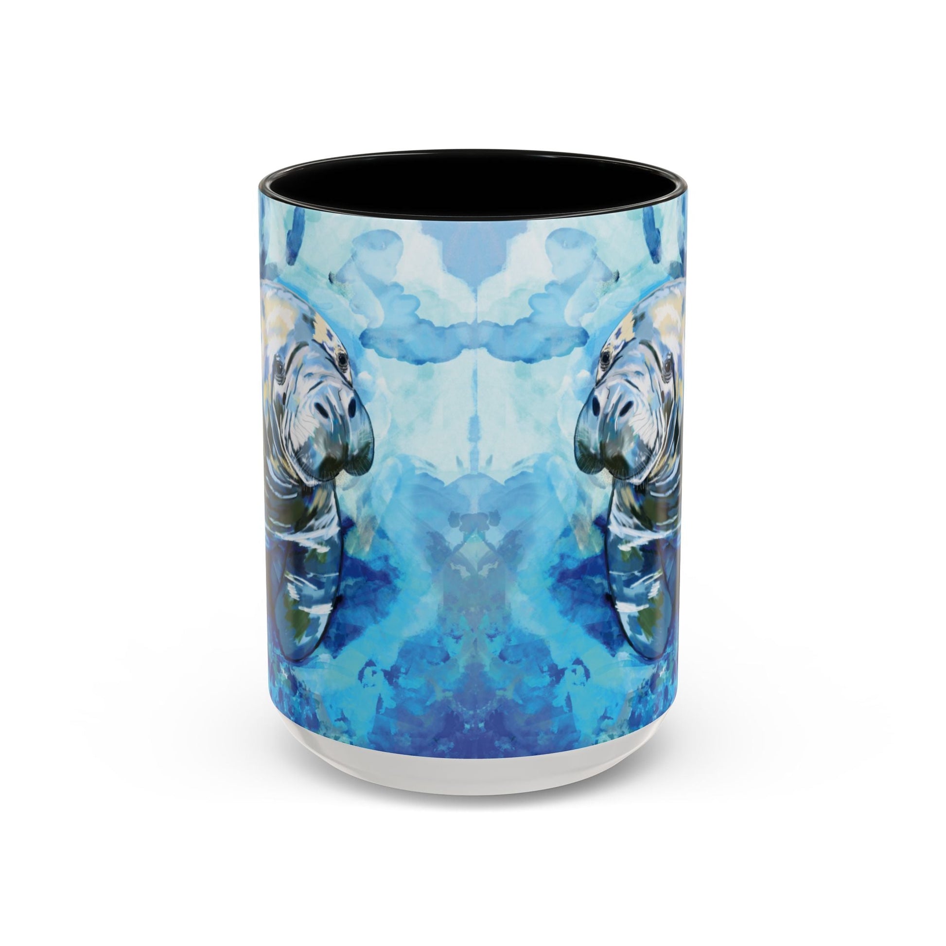 Whimsical Manatee Ceramic Two Tone Mug - 11 oz & 15 oz - Blue Cava