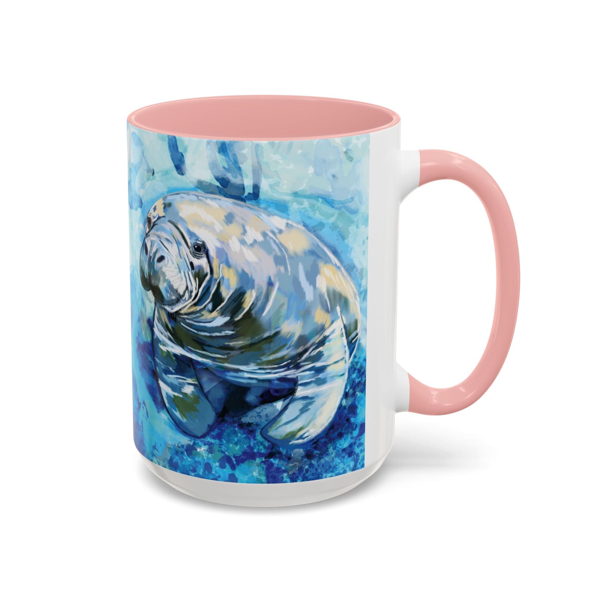 Whimsical Manatee Ceramic Two Tone Mug - 11 oz & 15 oz - Blue Cava